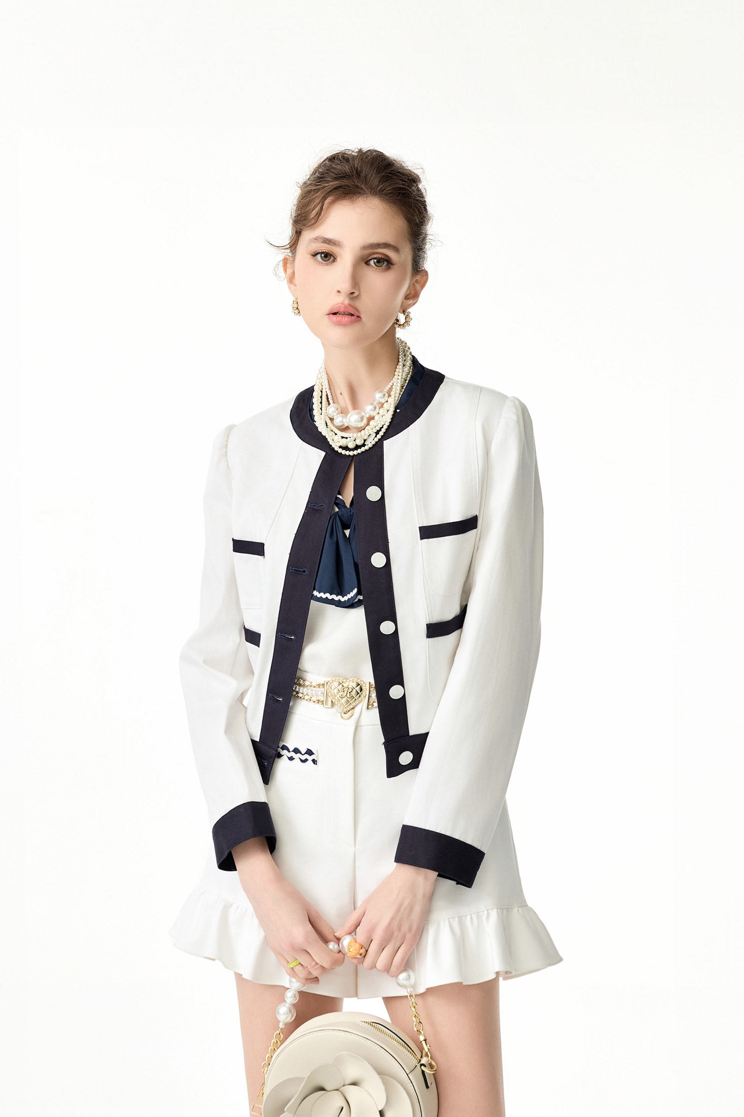 Button Front Jacket With Contrast Navy Trim DetailButton Front Jacket With Contrast Navy Trim Detail,Jackets,Outerwear,Season (SS) Look