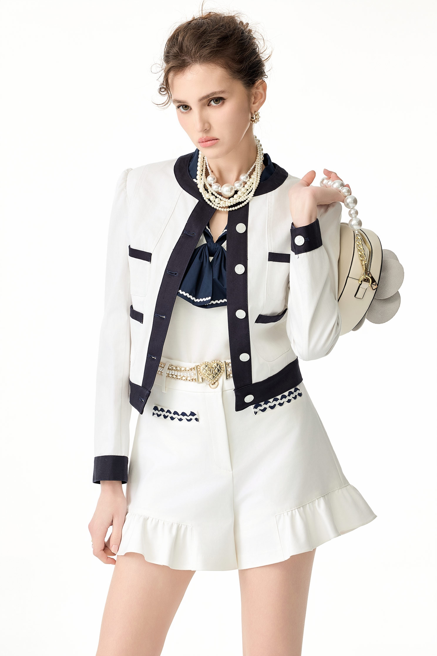 Button Front Jacket With Contrast Navy Trim DetailButton Front Jacket With Contrast Navy Trim Detail,Jackets,Outerwear,Season (SS) Look