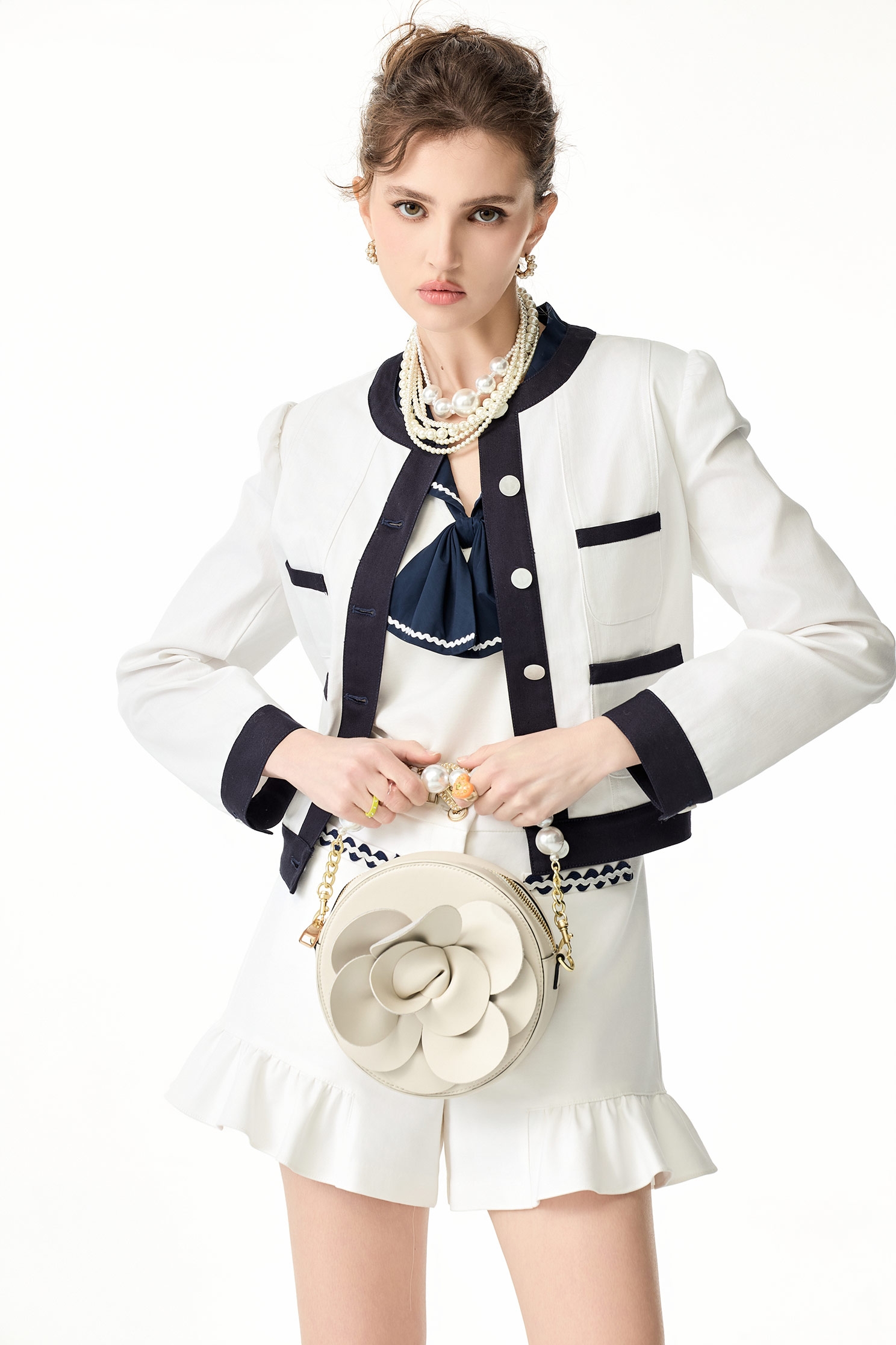 Button Front Jacket With Contrast Navy Trim DetailButton Front Jacket With Contrast Navy Trim Detail,Jackets,Outerwear,Season (SS) Look