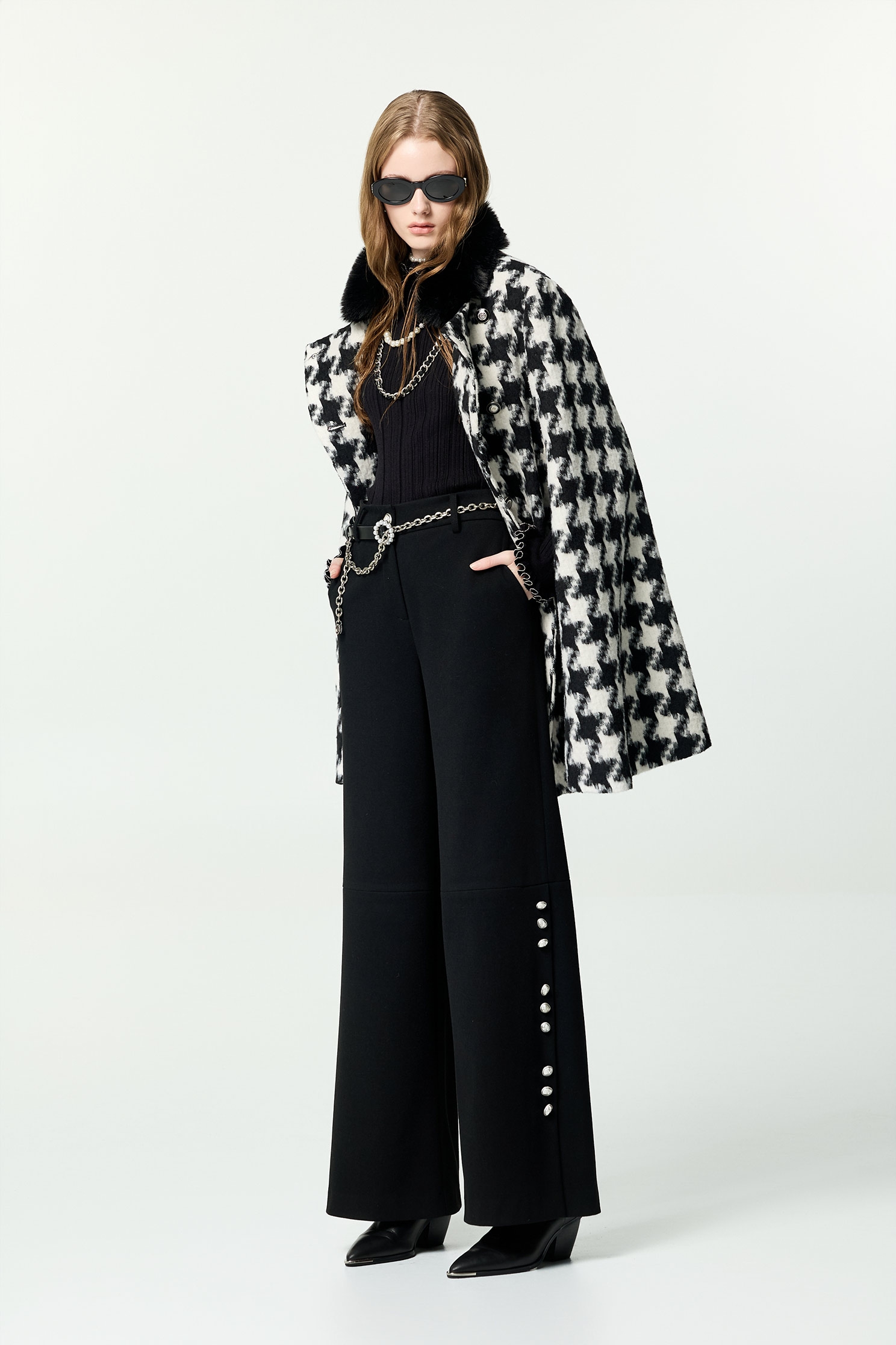 Houndstooth Faux Fur Collar Cape JacketHoundstooth Faux Fur Collar Cape Jacket,Jackets,Outerwear,Season (AW) Look