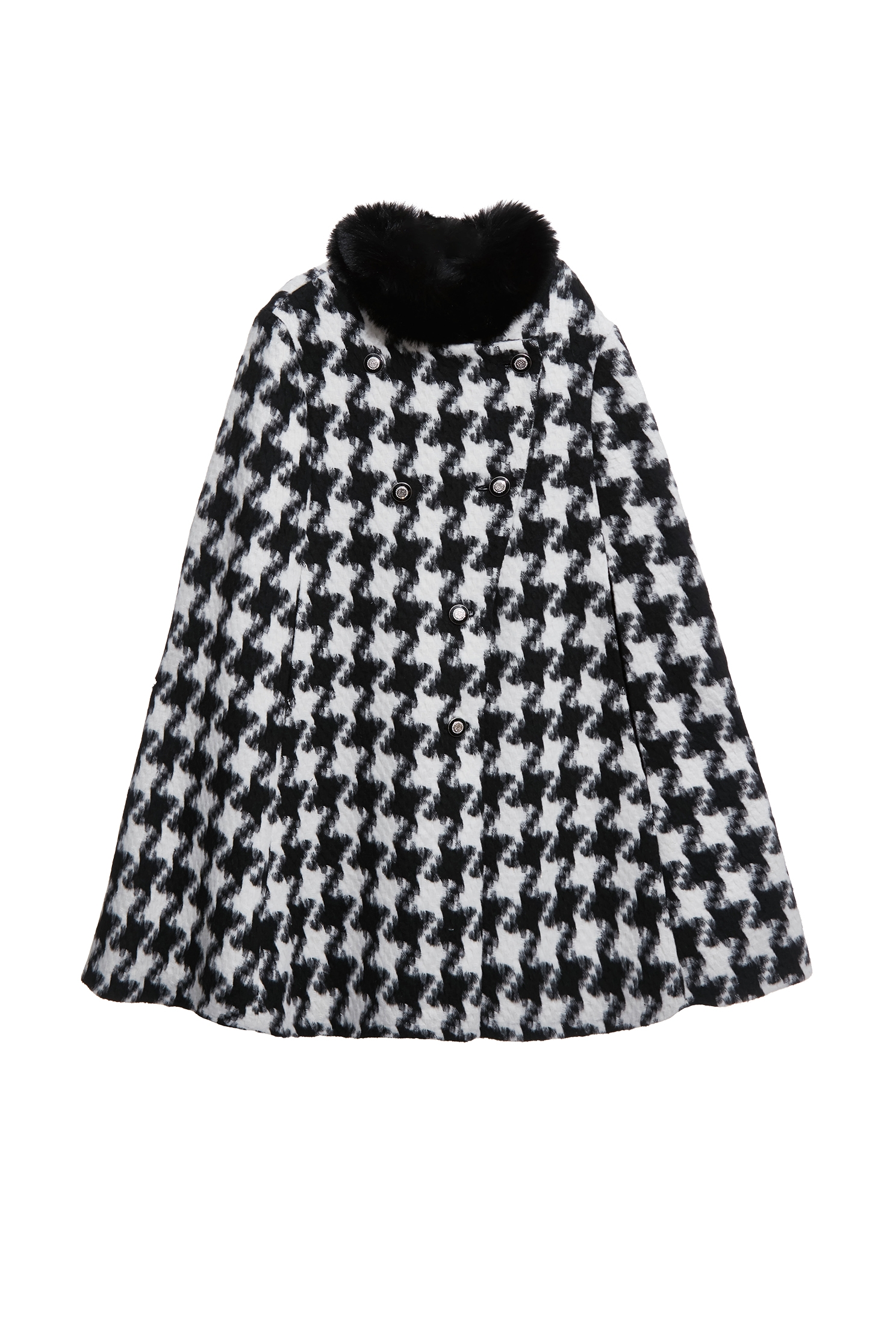 Houndstooth Faux Fur Collar Cape JacketHoundstooth Faux Fur Collar Cape Jacket,Jackets,Outerwear,Season (AW) Look