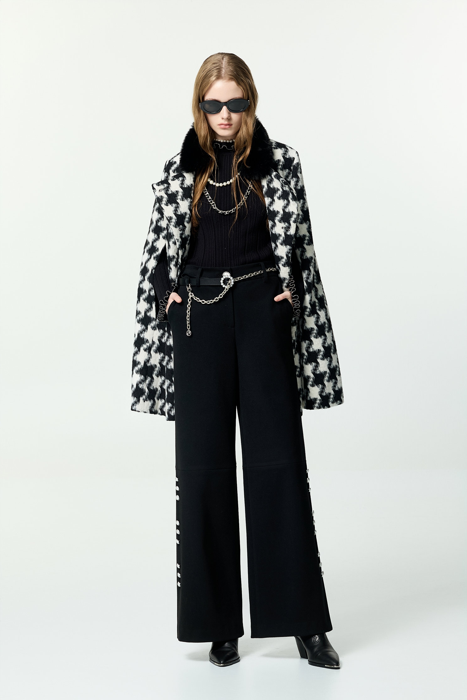 Houndstooth Faux Fur Collar Cape JacketHoundstooth Faux Fur Collar Cape Jacket,Jackets,Outerwear,Season (AW) Look