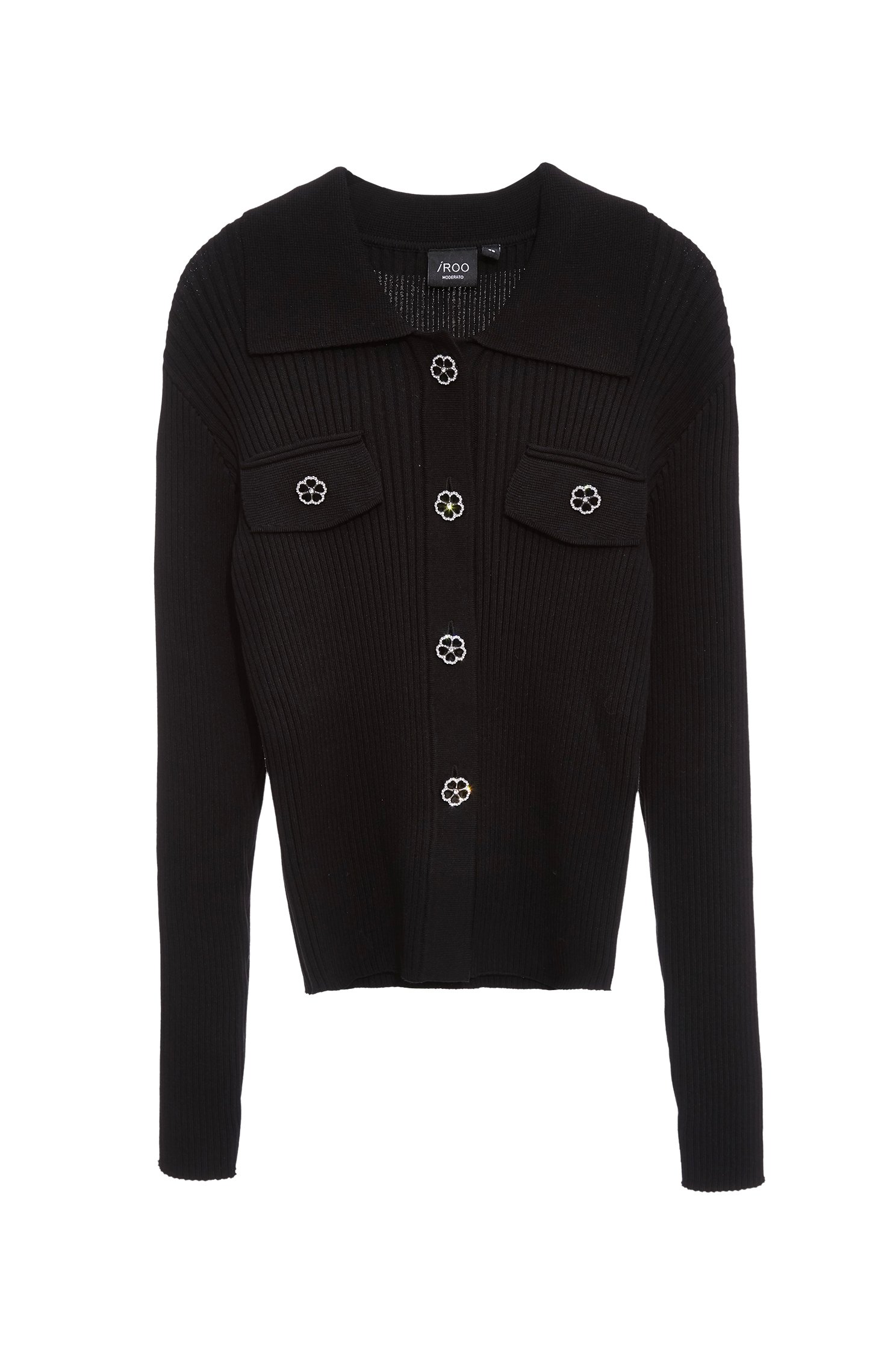 Floral Button Long Sleeve Knit CardiganFloral Button Long Sleeve Knit Cardigan,Jackets,Outerwear,Season (AW) Look,Knitted,Knitted coats,Black outerwear