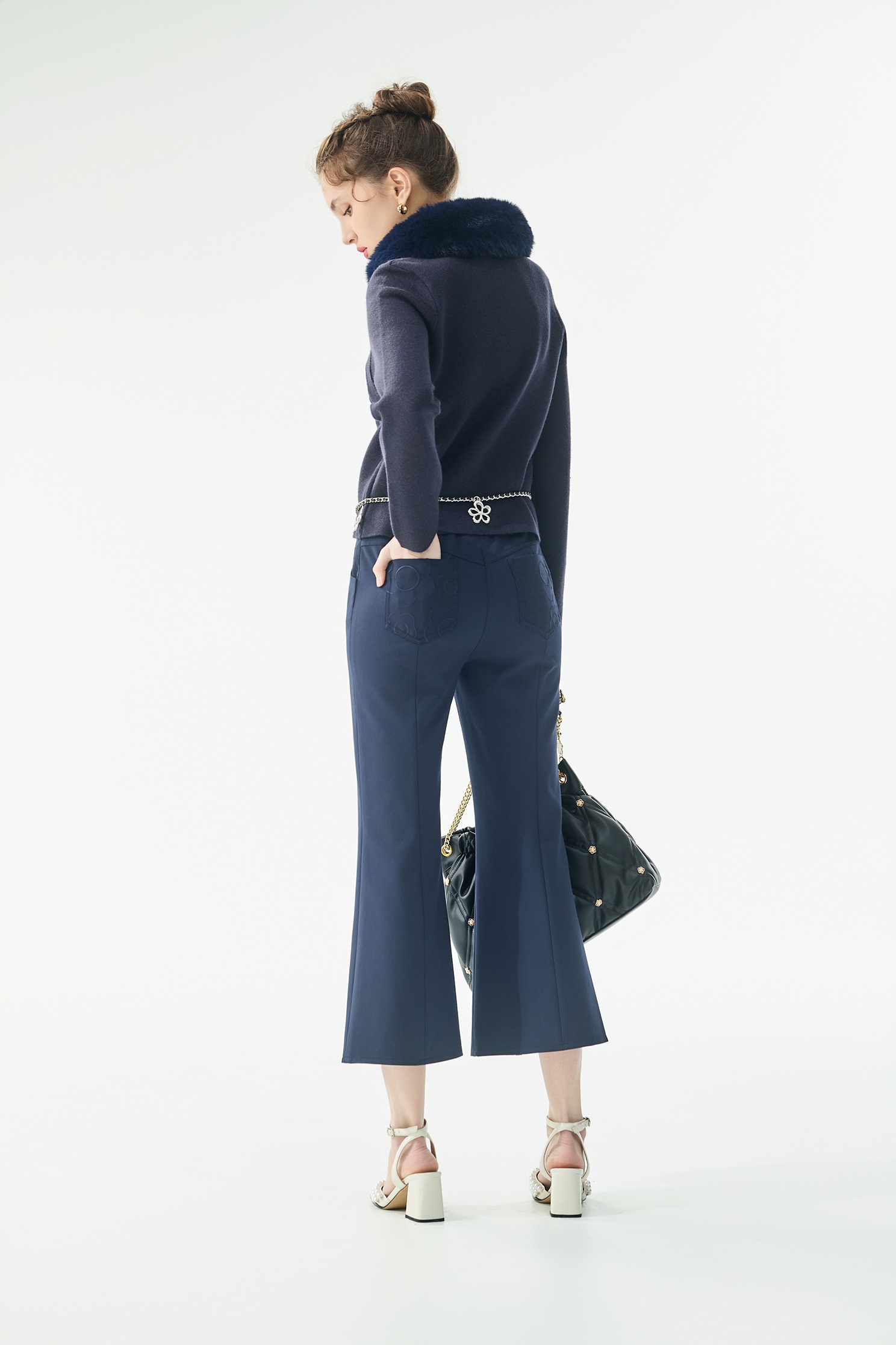 Detachable Faux Fur Collar Navy CardiganDetachable Faux Fur Collar Navy Cardigan,Jackets,Embroidered,Outerwear,Season (AW) Look,Valentine,Knitted,Knitted coats