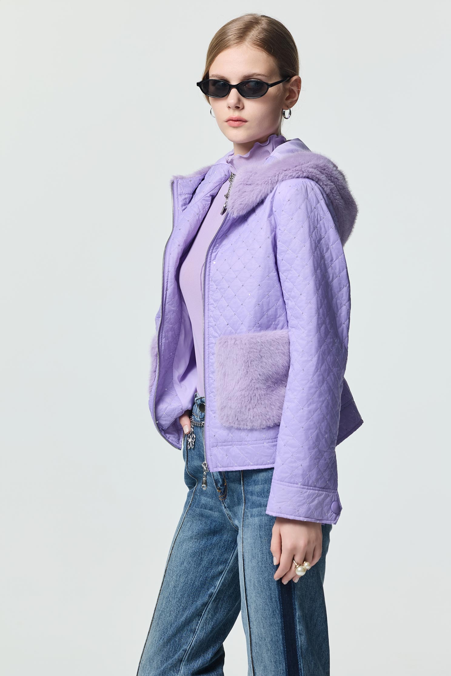 Faux Fur Detail Lavender Quilted JacketFaux Fur Detail Lavender Quilted Jacket,Jackets,Outerwear,Season (AW) Look,Valentine,Hoodie jackets