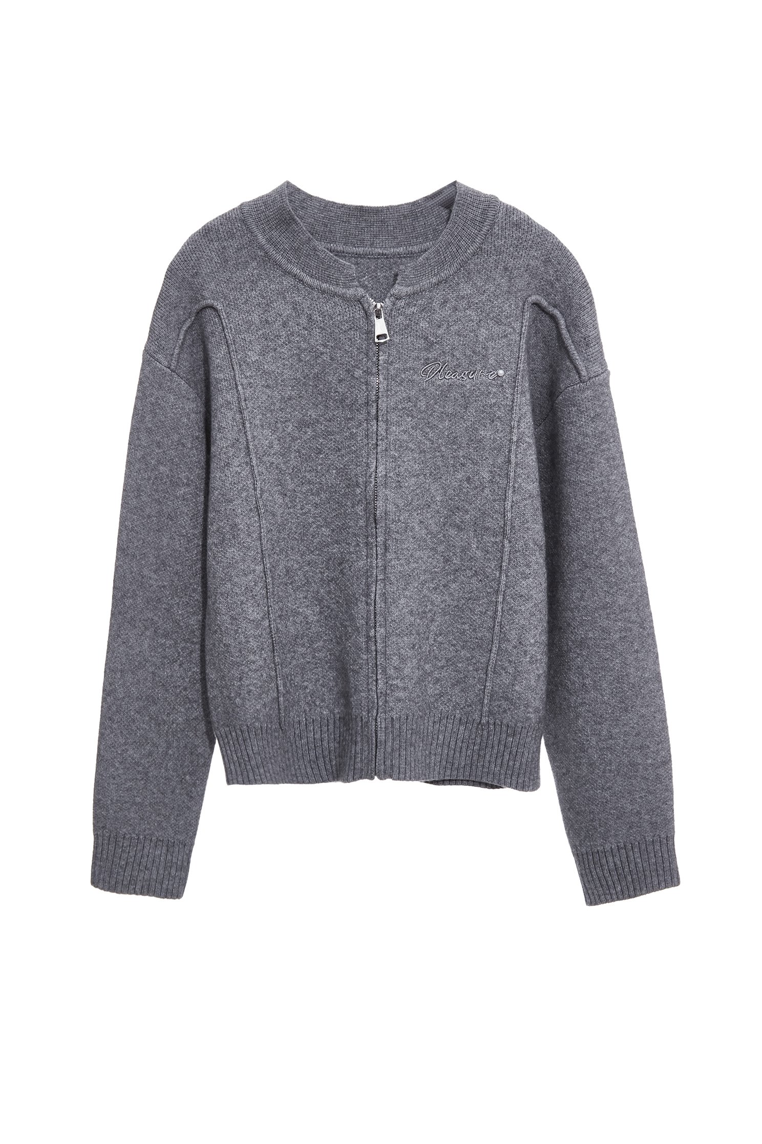 Front Zip Grey Knit CardiganFront Zip Grey Knit Cardigan,Jackets,Outerwear,pearl,Season (AW) Look,Knitted,Knitted coats