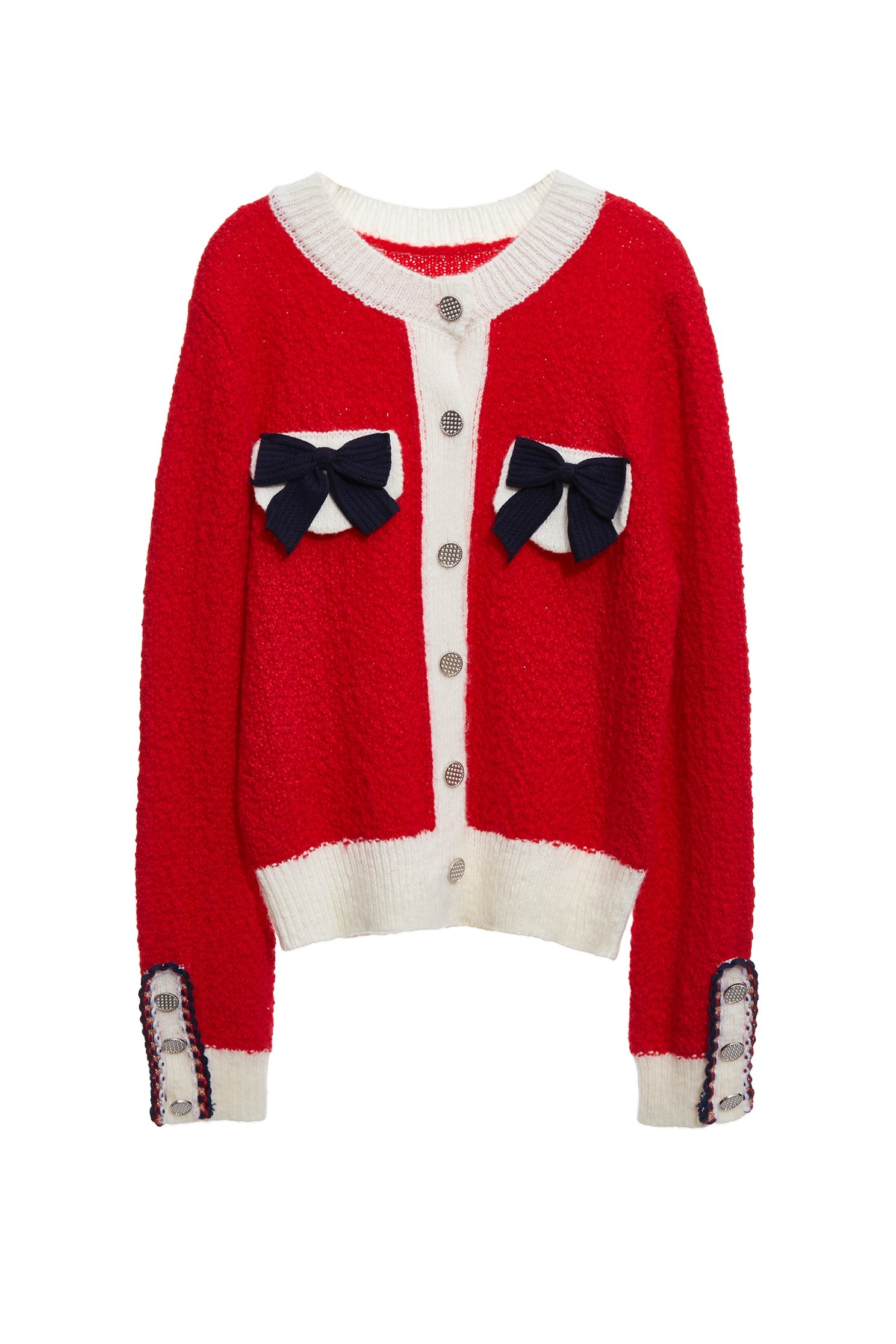 Navy Bow Detail Red CardiganNavy Bow Detail Red Cardigan,Tops,Outerwear,Season (AW) Look,Valentine,bows,Knitted,Knitted coats
