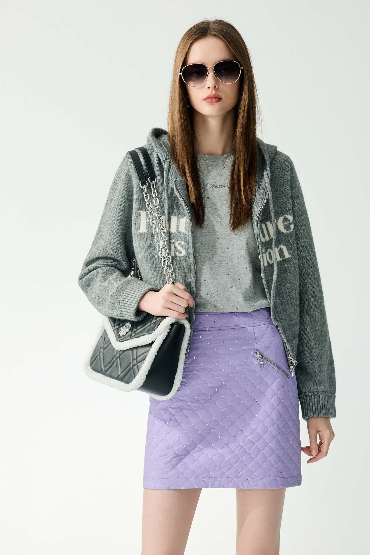 Front Slogan Hoodie Knit TopFront Slogan Hoodie Knit Top,Jackets,Outerwear,Season (AW) Look,Knitted,Knitted coats