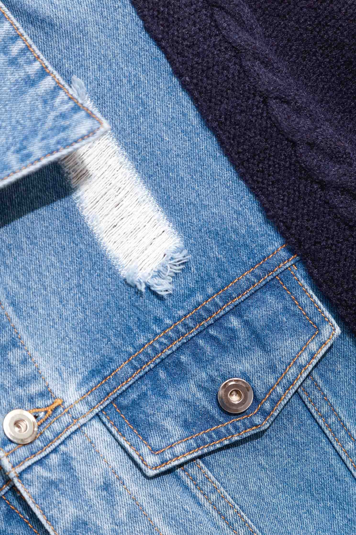 Denim With Knit Contrast JacketKnit denim coat with color matching,Jackets,bestselling,Outerwear,Denim,Denim Jackets,Season (AW) Look,fashionart,Knitted,Knitted coats