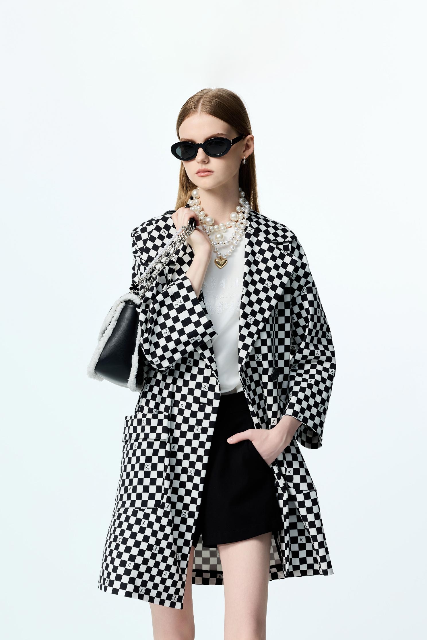 R Logo Checkered Trench CoatR Logo Checkered Trench Coat,Jackets,Season (SS) Look,longcoats