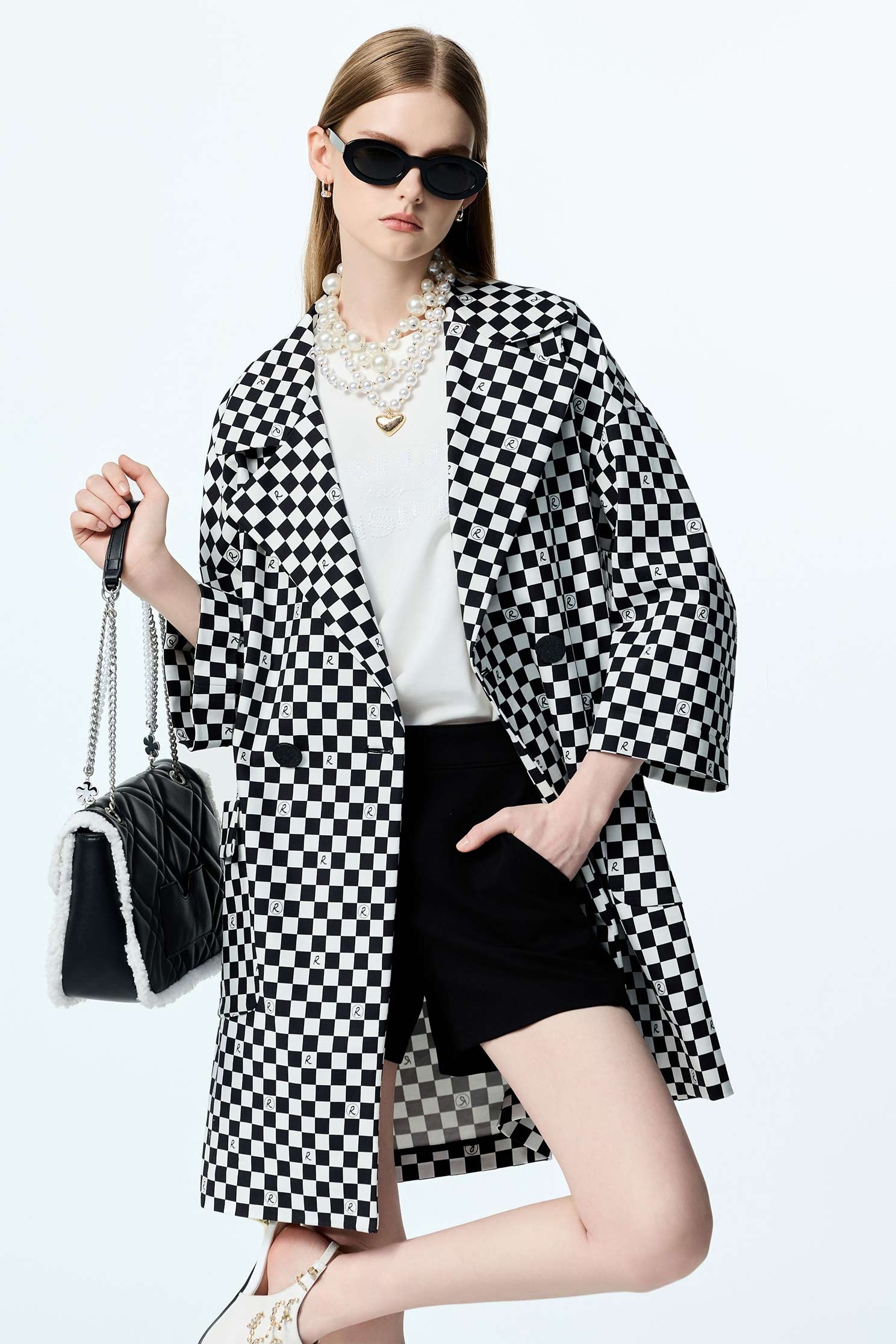 R Logo Checkered Trench CoatR Logo Checkered Trench Coat,Jackets,Season (SS) Look,longcoats