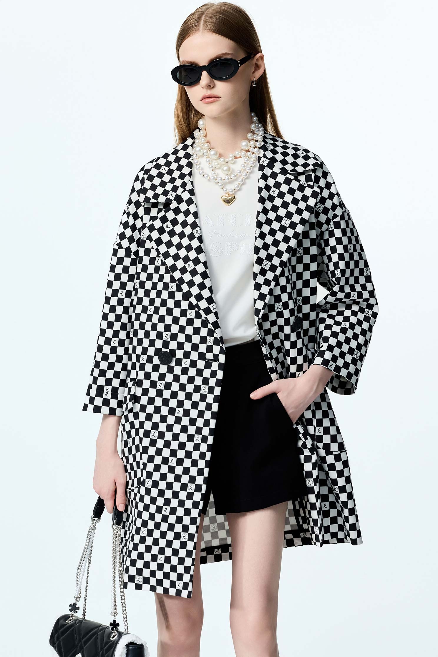 R Logo Checkered Trench CoatR Logo Checkered Trench Coat,Jackets,Season (SS) Look,longcoats