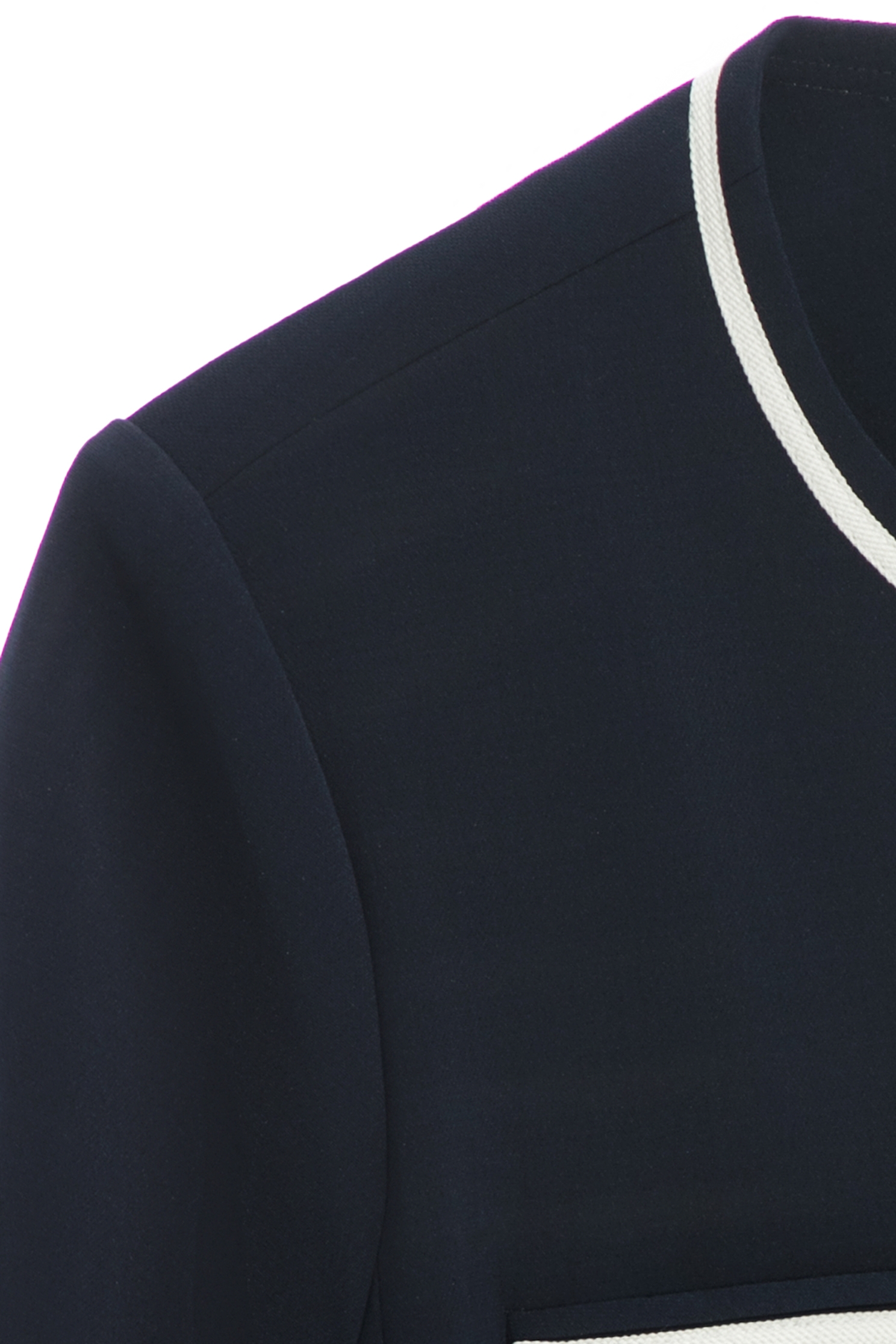 Short Sleeve Navy Outerwear With Contrast Trim DetailShort Sleeve Navy Outerwear With Contrast Trim Detail,Jackets,Outerwear,Season (SS) Look