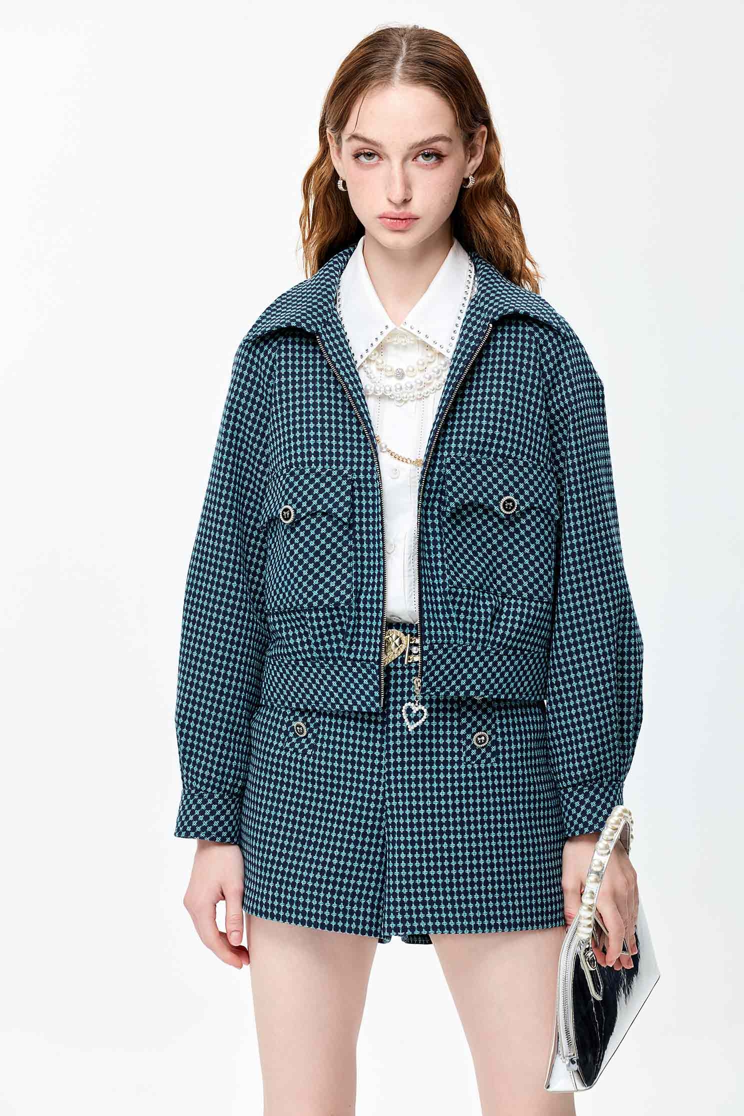 Plaid Green Hoodie JacketPlaid Green Hoodie Jacket,Jackets,Outerwear,Season (SS) Look,Plaid,Hoodie jackets