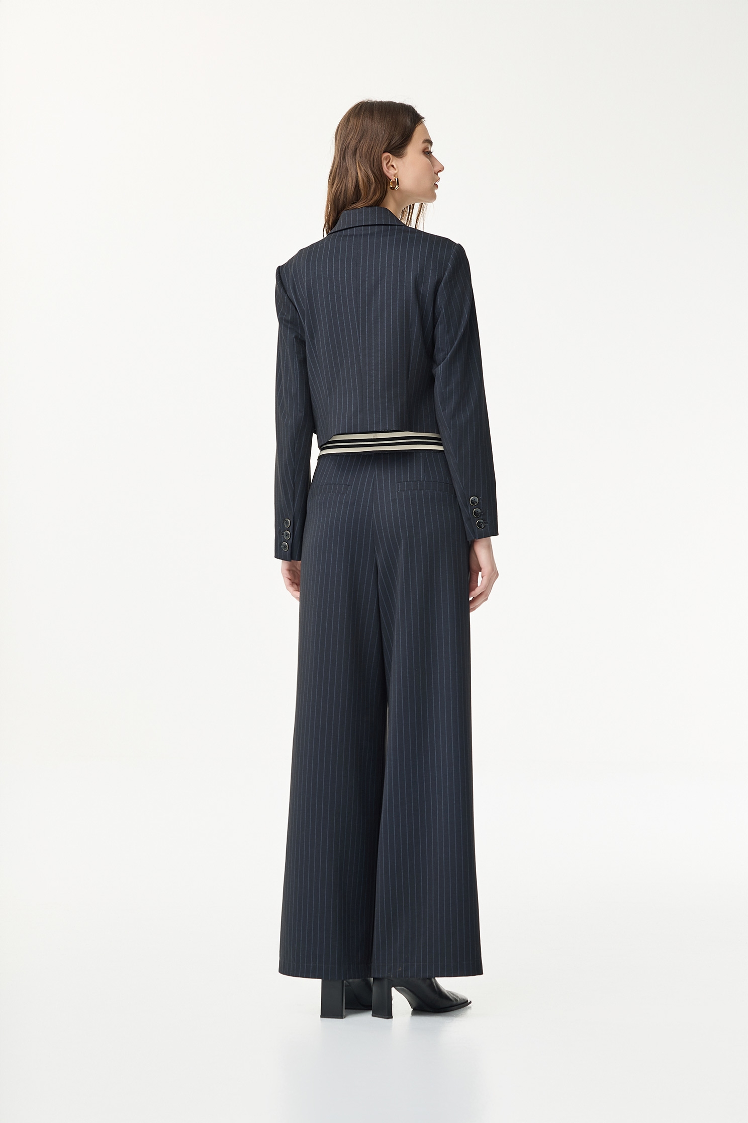 Pinstripe Navy Crop BlazerPinstripe Navy Crop Blazer,Outerwear,Season (SS) Look,Stripe,Blazers,Long sleeve outerwear