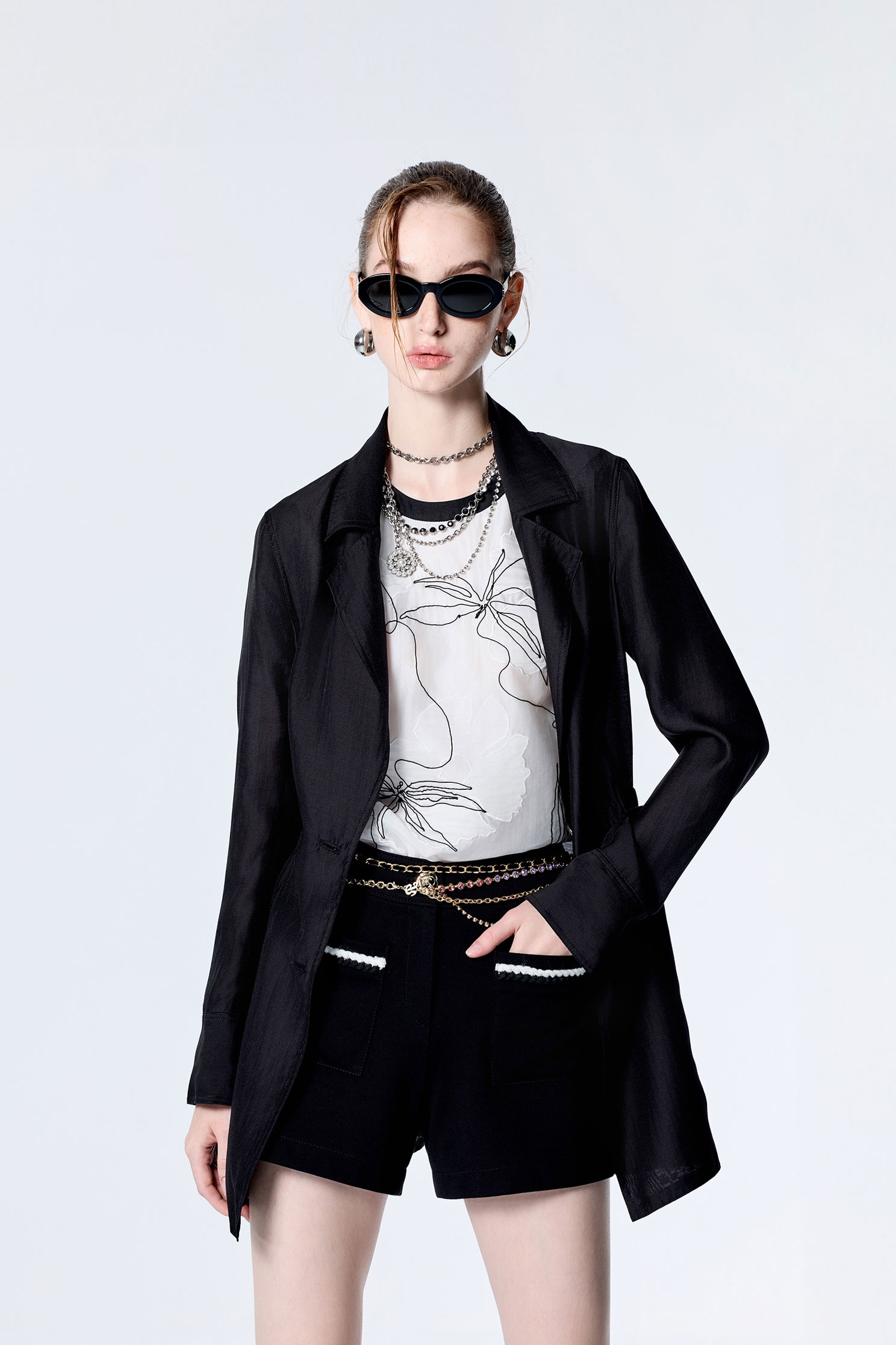 Black Organza Mid Length JacketBlack Organza Mid Length Jacket,Jackets,Season (SS) Look,longcoats