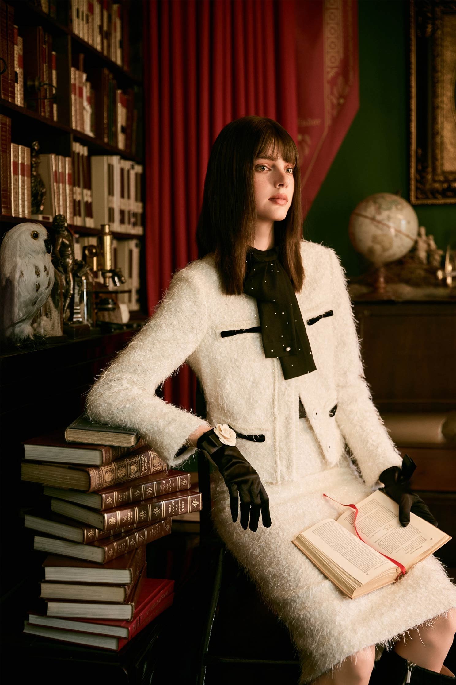 Contrast Black Bow Fringe JacketContrast Black Bow Fringe Jacket,Jackets,Outerwear,Season (SS) Look,White outerwear,bows