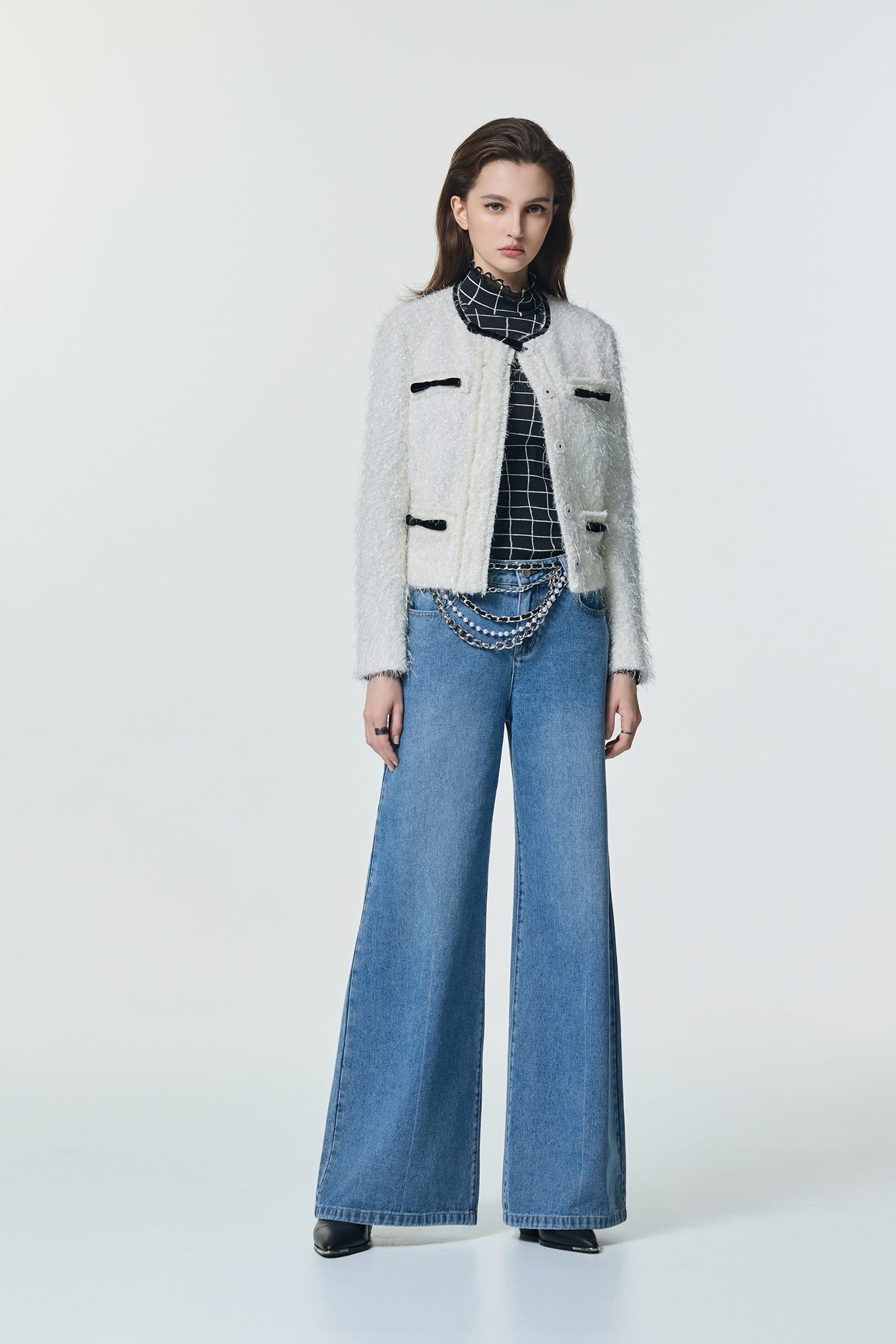 Contrast Black Bow Fringe JacketContrast Black Bow Fringe Jacket,Jackets,Outerwear,Season (SS) Look,White outerwear,bows