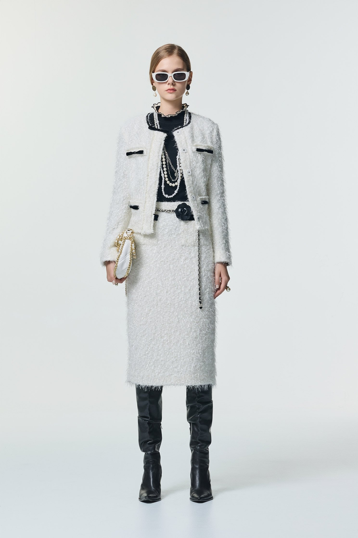 Contrast Black Bow Fringe JacketContrast Black Bow Fringe Jacket,Jackets,Outerwear,Season (SS) Look,White outerwear,bows