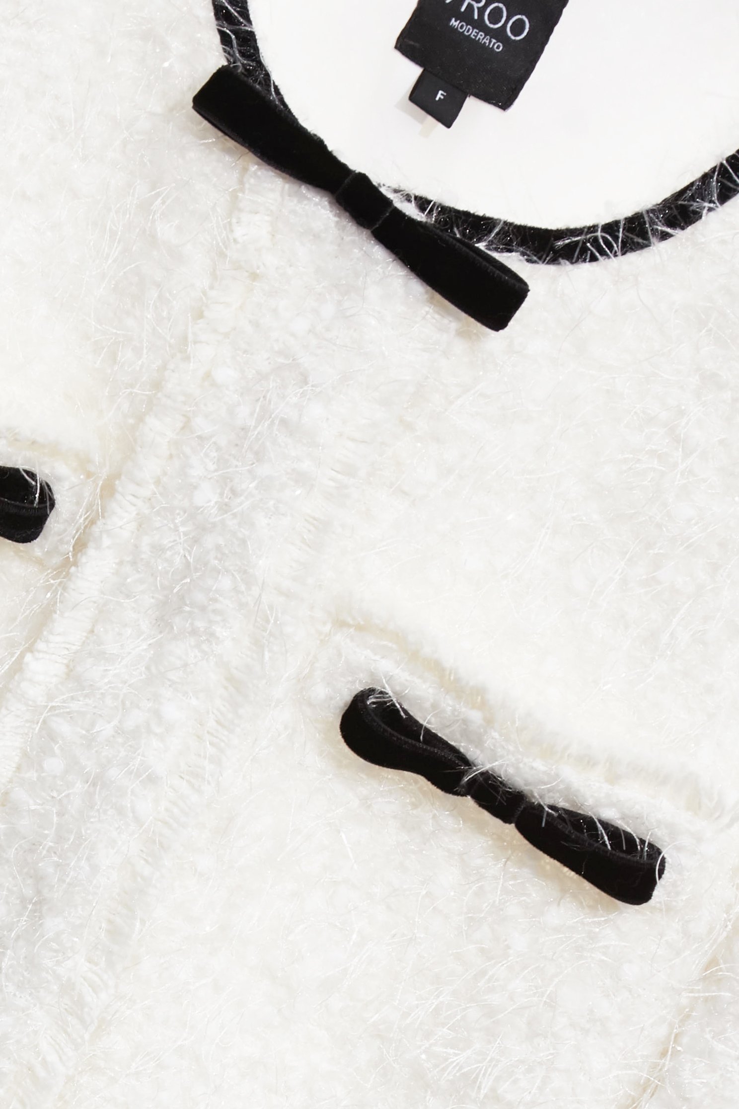 Contrast Black Bow Fringe JacketContrast Black Bow Fringe Jacket,Jackets,Outerwear,Season (SS) Look,White outerwear,bows