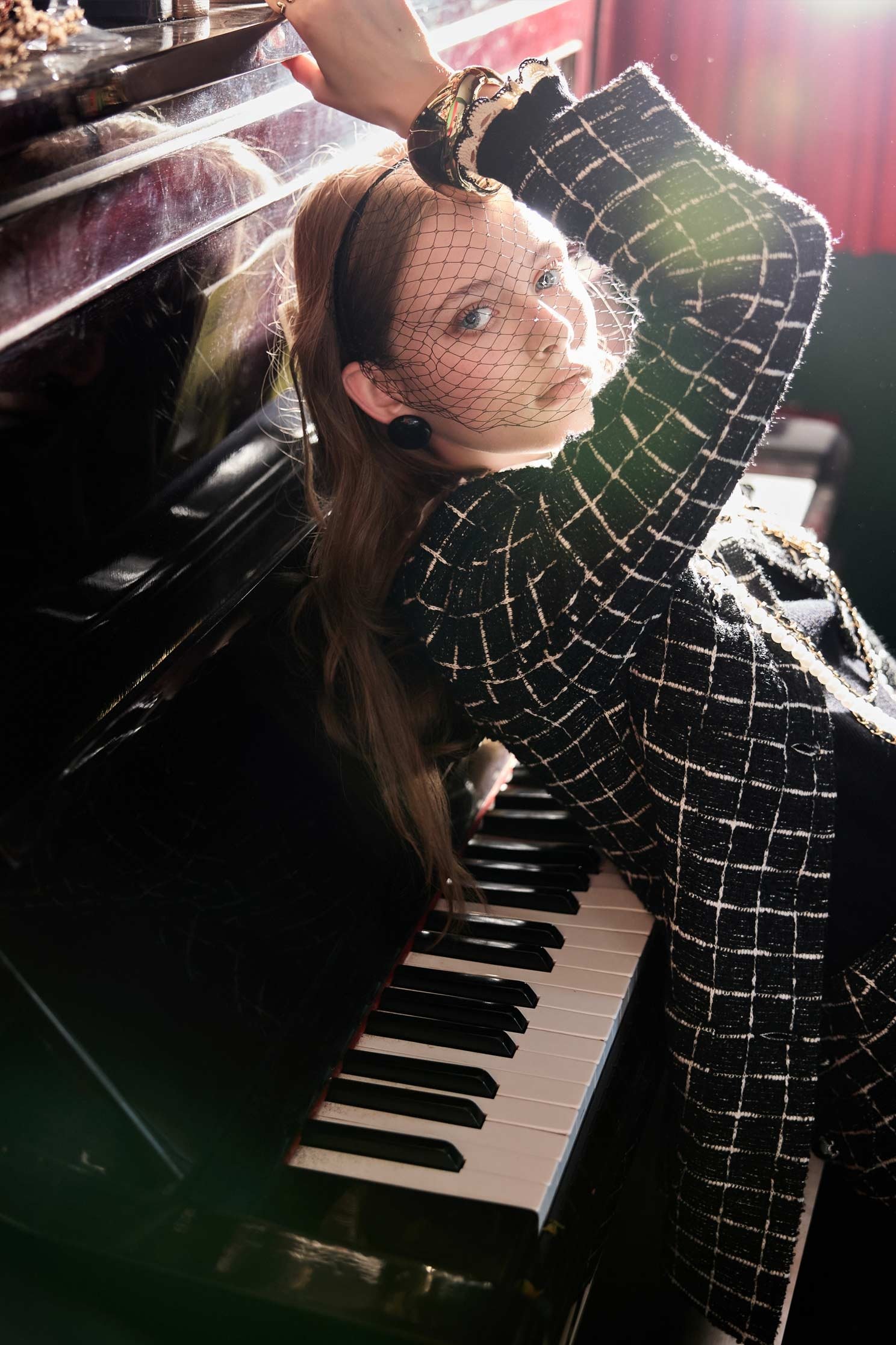 Classic Checkered Mid Length JacketClassic Checkered Mid Length Jacket,Jackets,Outerwear,Season (SS) Look,pearl,Knitted