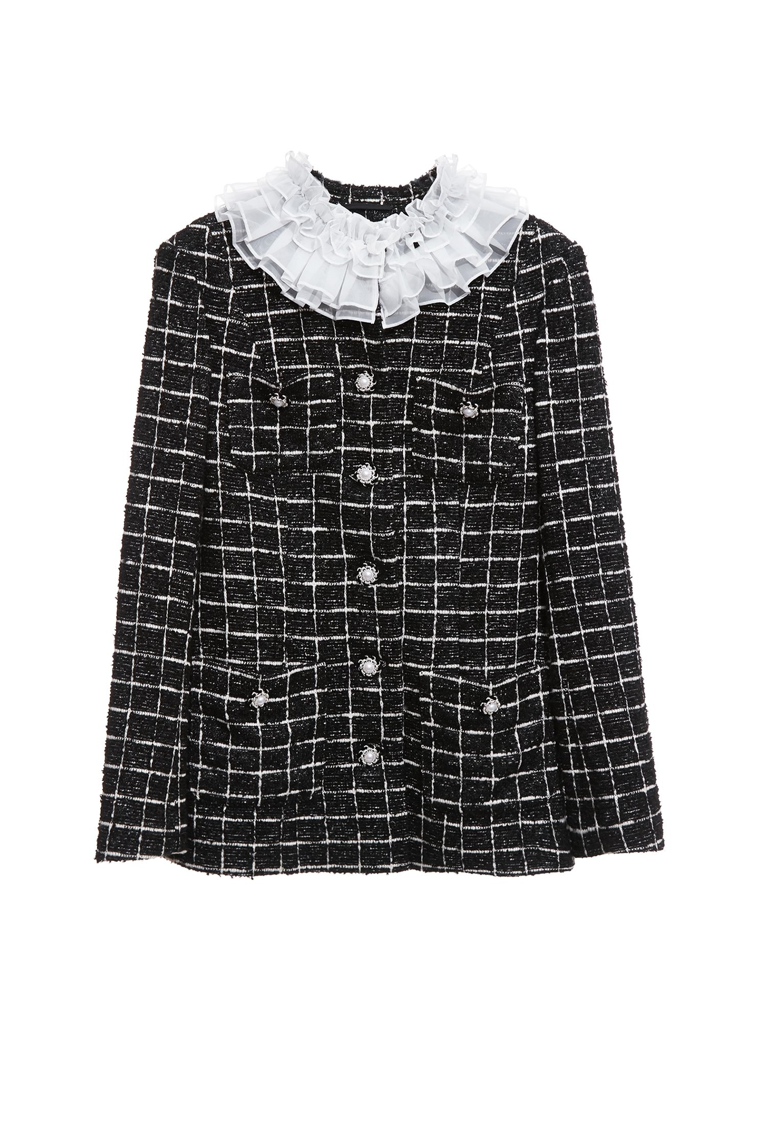 Classic Checkered Mid Length JacketClassic Checkered Mid Length Jacket,Jackets,Outerwear,Season (SS) Look,pearl,Knitted