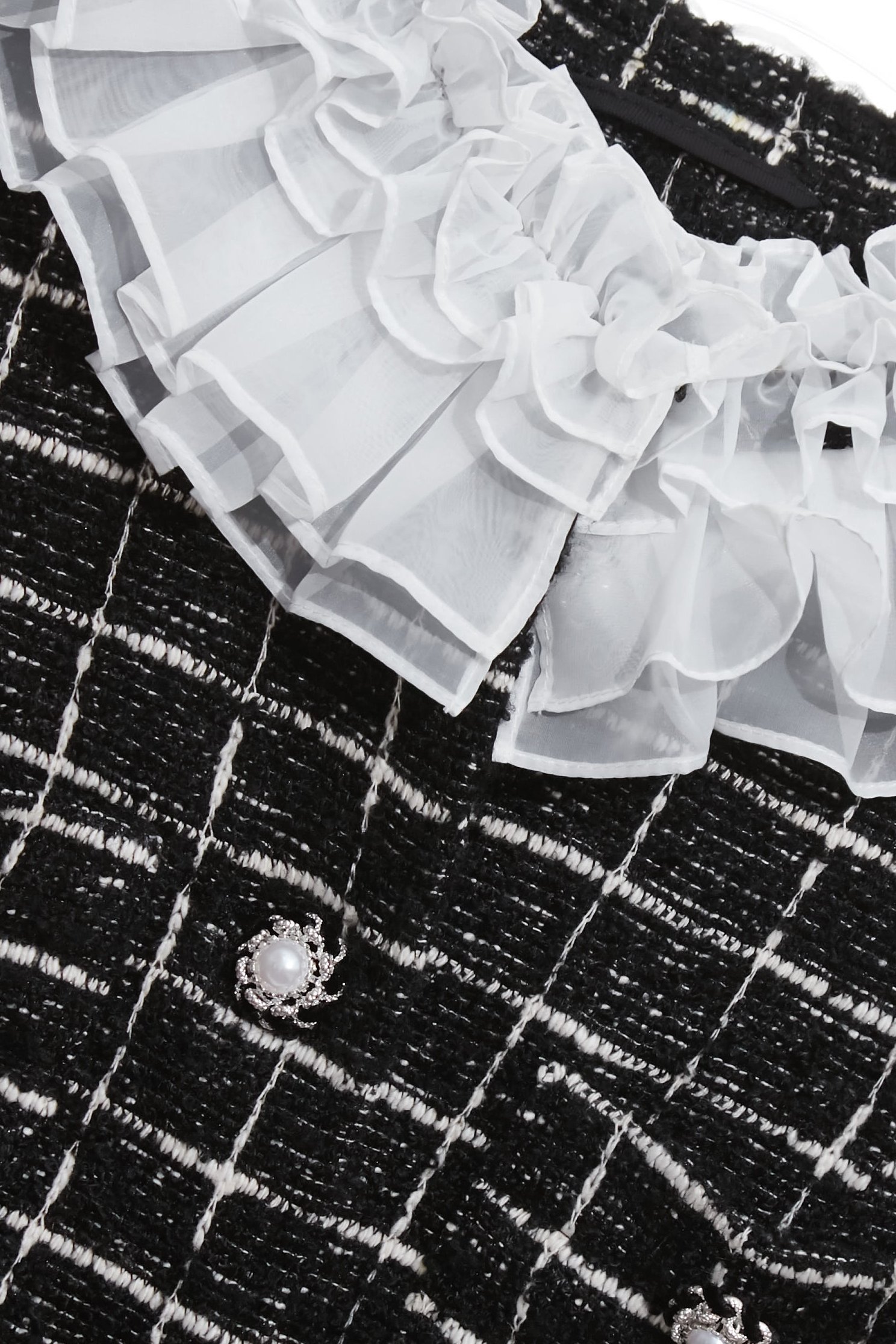 Classic Checkered Mid Length JacketClassic Checkered Mid Length Jacket,Jackets,Outerwear,Season (SS) Look,pearl,Knitted