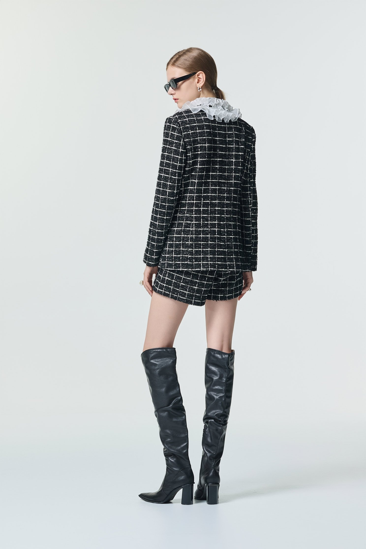 Classic Checkered Mid Length JacketClassic Checkered Mid Length Jacket,Jackets,Outerwear,Season (SS) Look,pearl,Knitted