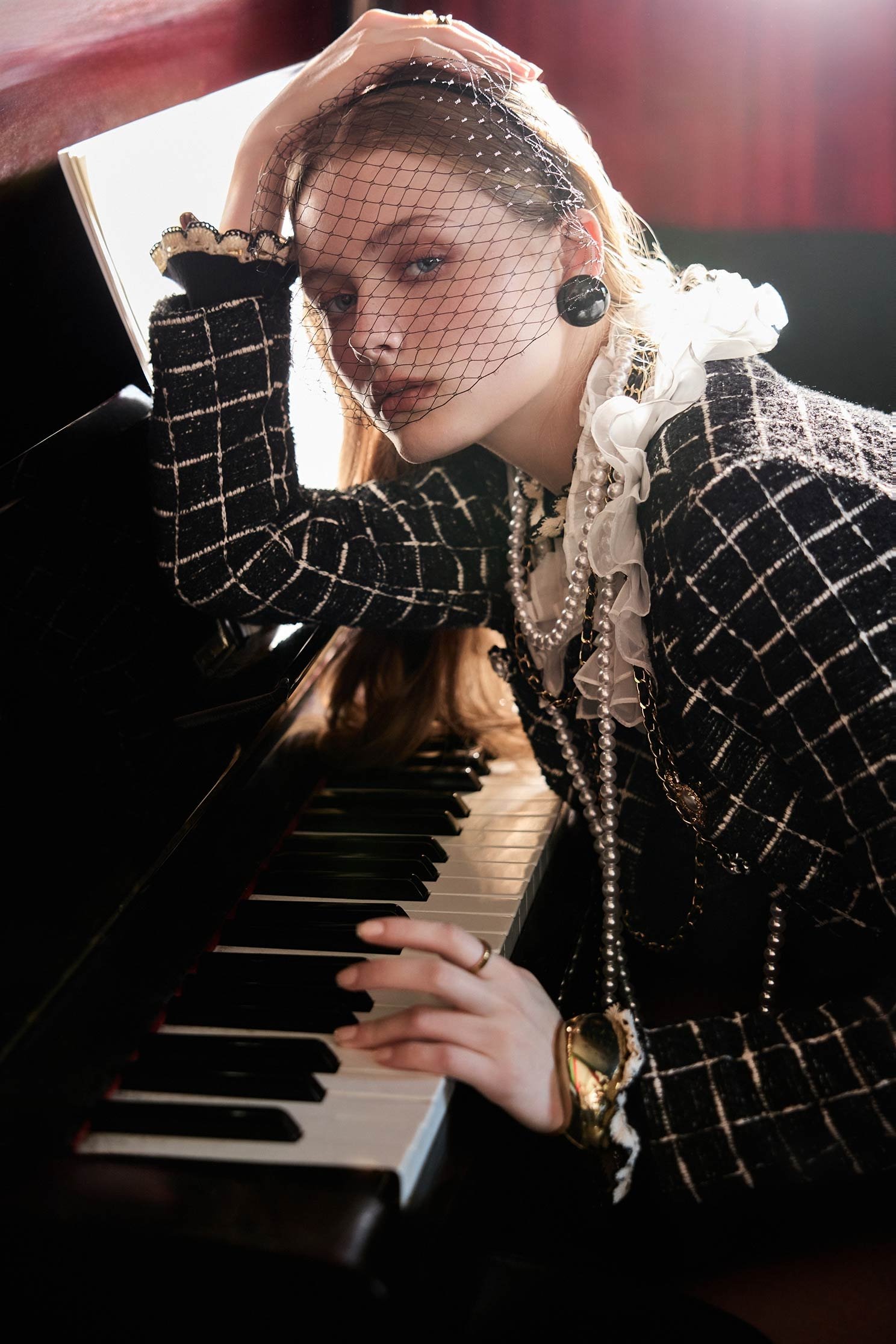 Classic Checkered Mid Length JacketClassic Checkered Mid Length Jacket,Jackets,Outerwear,Season (SS) Look,pearl,Knitted