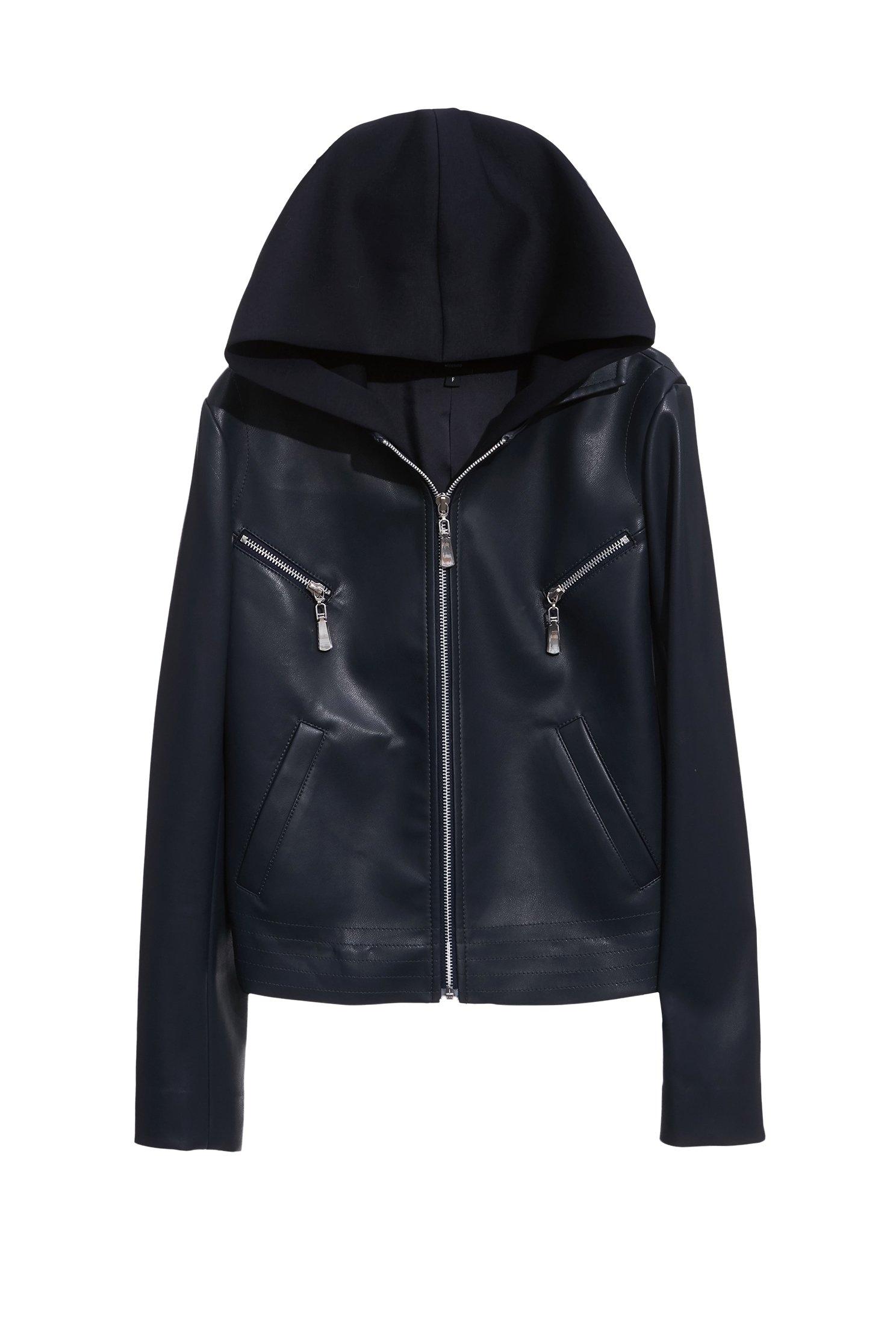 Front Zip Hoodie PU JacketFront Zip Hoodie PU Jacket,Jackets,Outerwear,Season (SS) Look