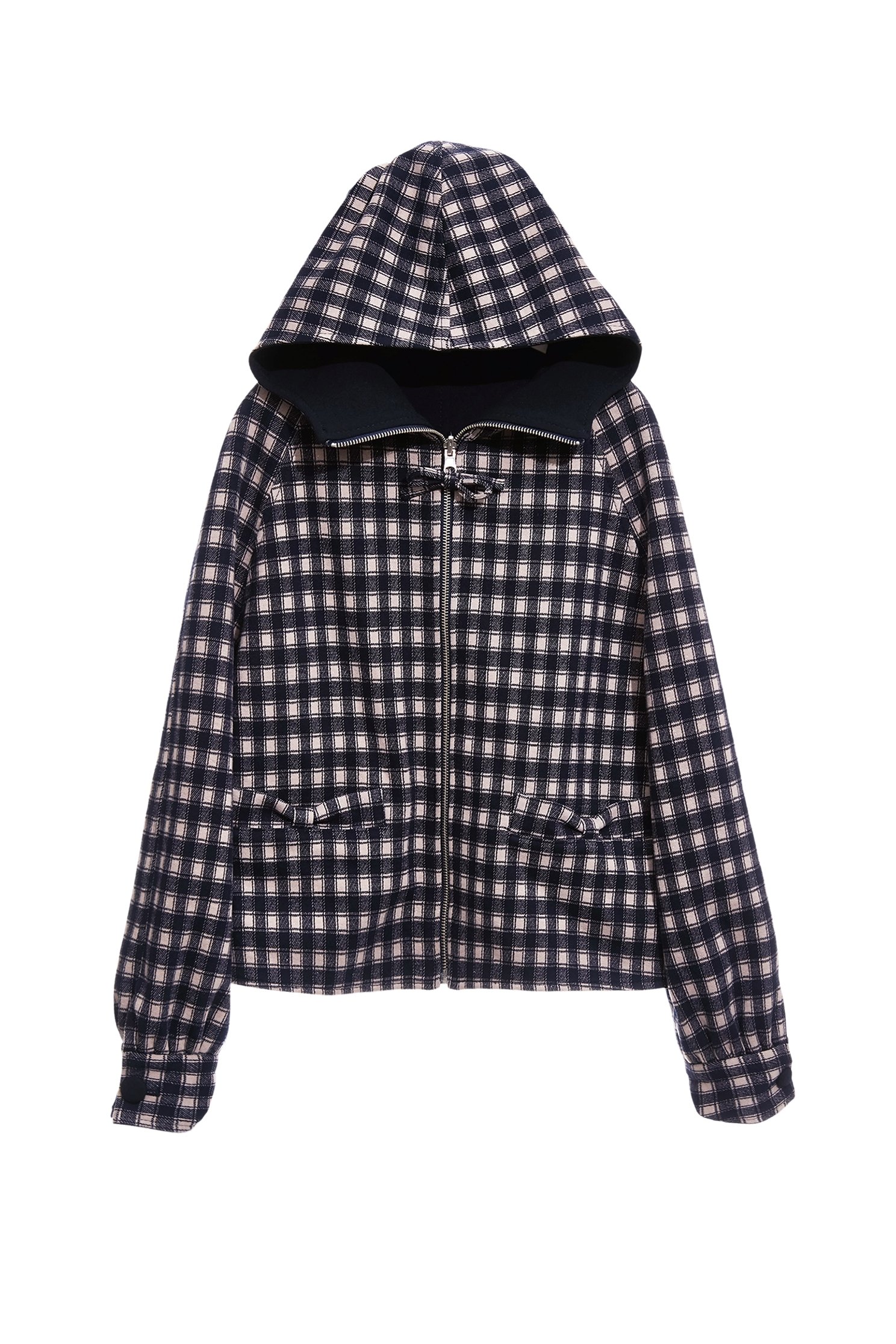Checkered Two-way Hoodie JacketCheckered Two-way Hoodie Jacket,Jackets,Outerwear,Season (SS) Look,Plaid,bows