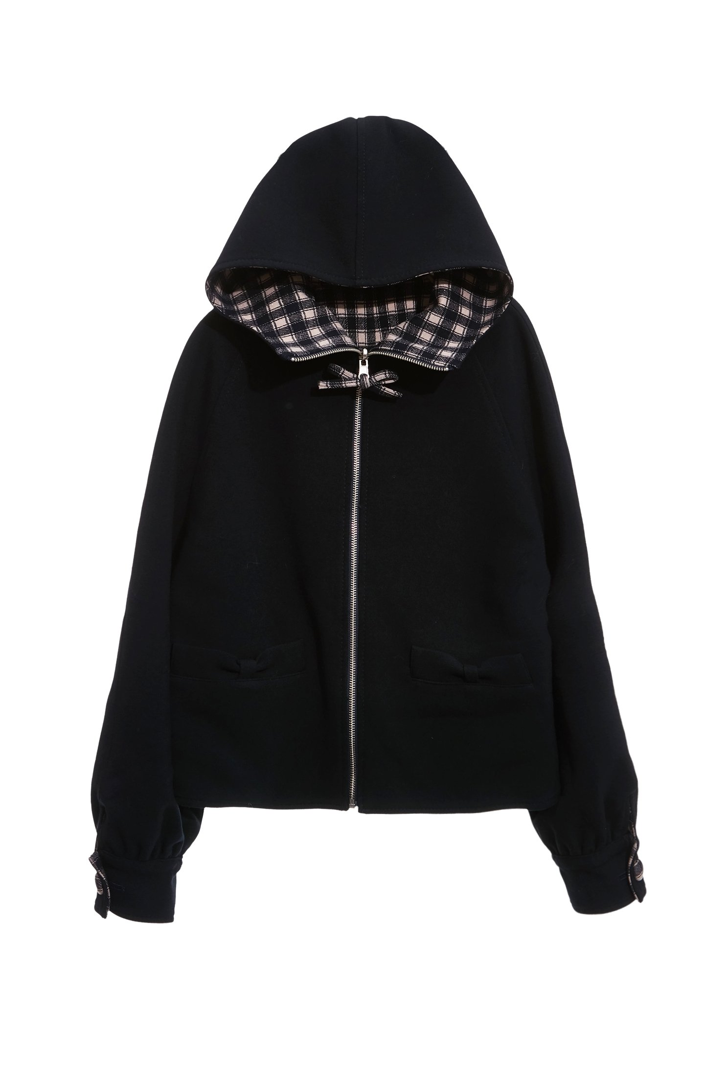 Checkered Two-way Hoodie JacketCheckered Two-way Hoodie Jacket,Jackets,Outerwear,Season (SS) Look,Plaid,bows