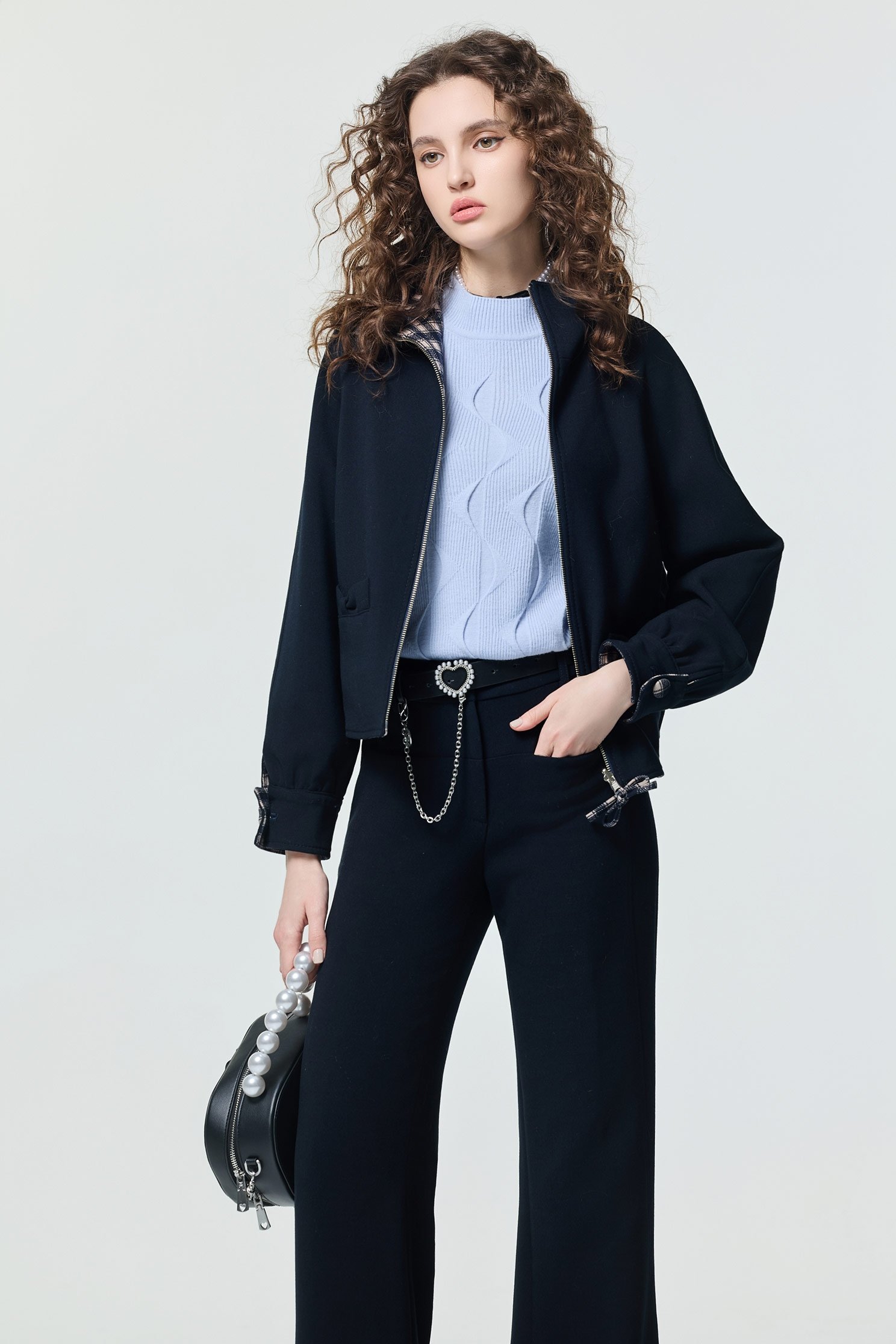 Checkered Two-way Hoodie JacketCheckered Two-way Hoodie Jacket,Jackets,Outerwear,Season (SS) Look,Plaid,bows