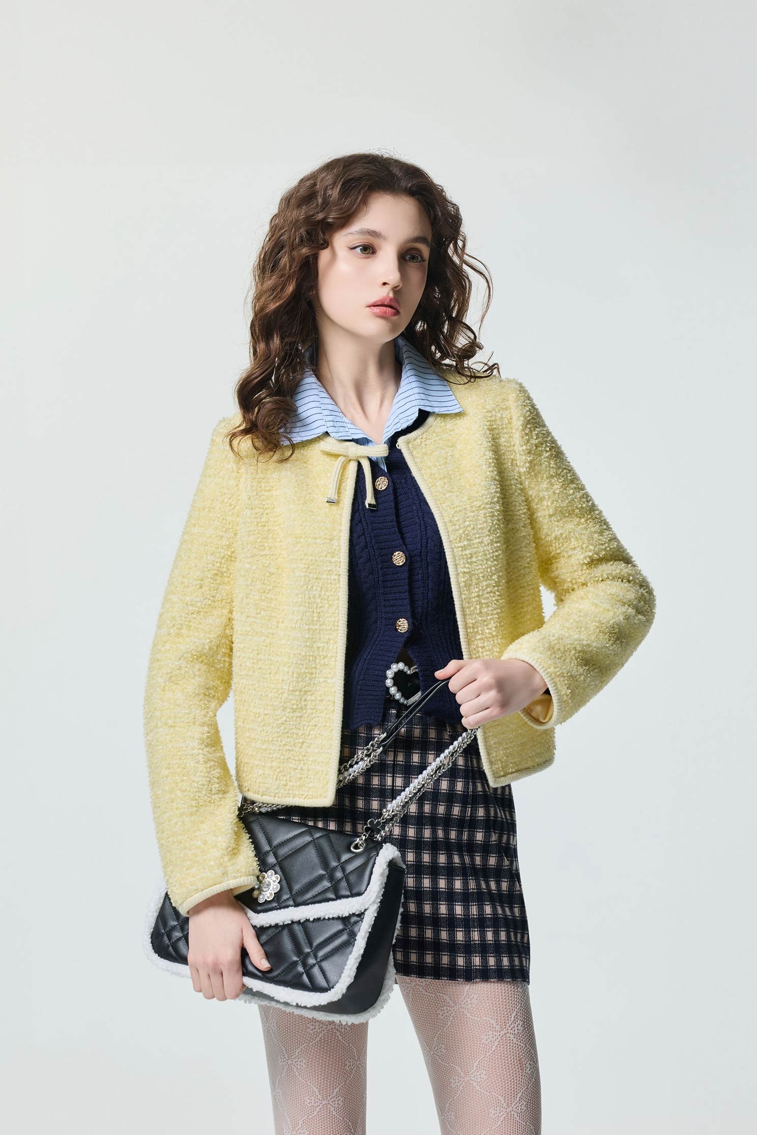 Pale Yellow Front Bow Detail JacketPale Yellow Front Bow Detail Jacket,Jackets,Outerwear,Season (AW) Look,bows