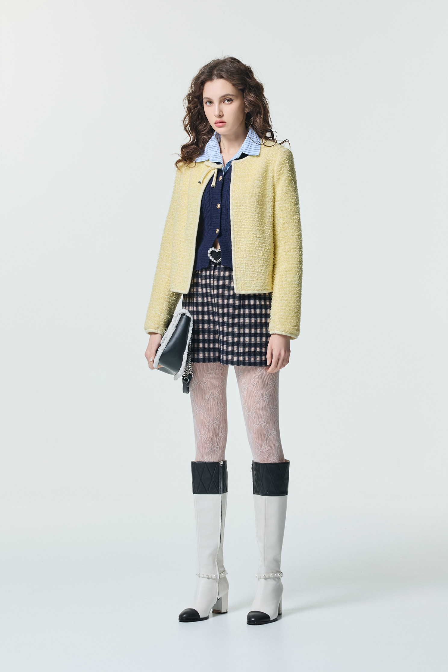 Pale Yellow Front Bow Detail JacketPale Yellow Front Bow Detail Jacket,Jackets,Outerwear,Season (AW) Look,bows