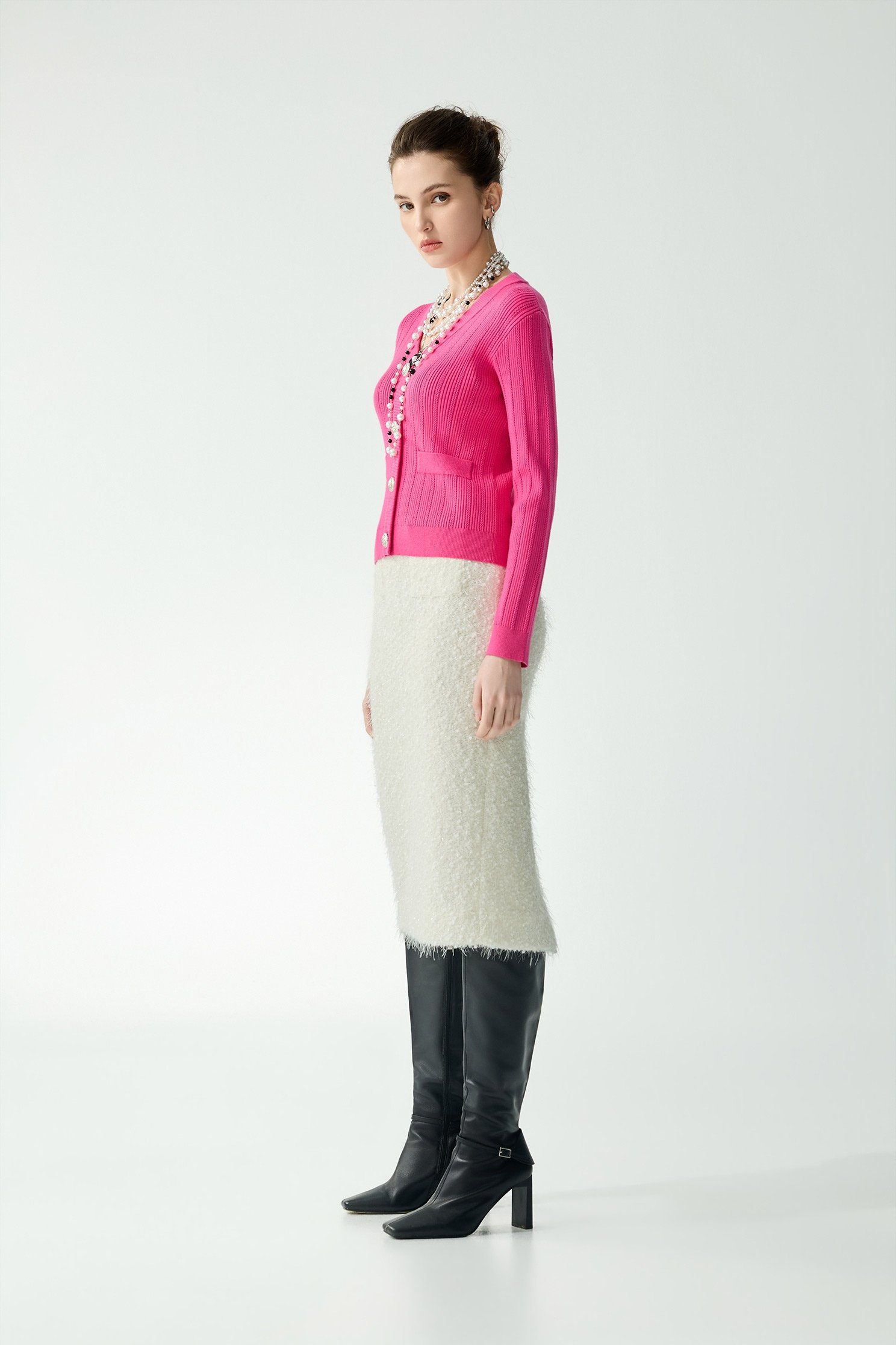 V-neckline Magenta Pink CardiganV-neckline Magenta Pink Cardigan,Jackets,Outerwear,Season (SS) Look,Knitted,Knitted coats