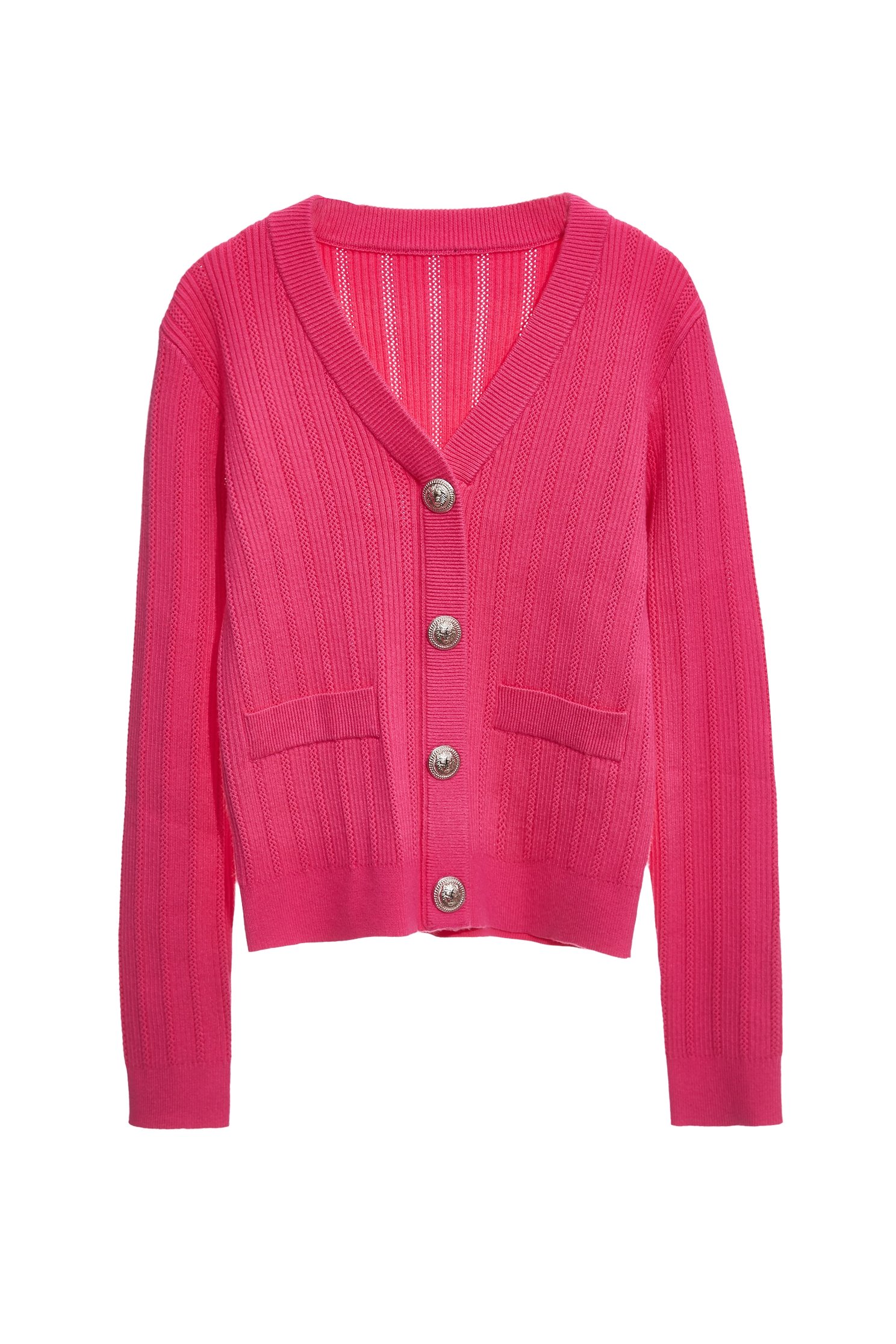 V-neckline Magenta Pink CardiganV-neckline Magenta Pink Cardigan,Jackets,Outerwear,Season (SS) Look,Knitted,Knitted coats