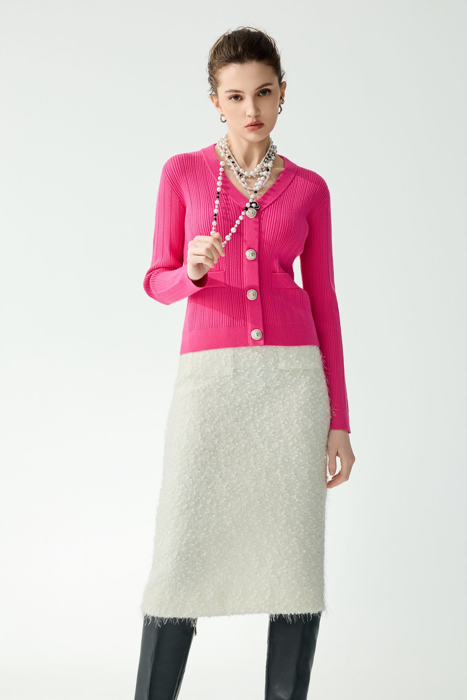 V-neckline Magenta Pink CardiganV-neckline Magenta Pink Cardigan,Jackets,Outerwear,Season (SS) Look,Knitted,Knitted coats