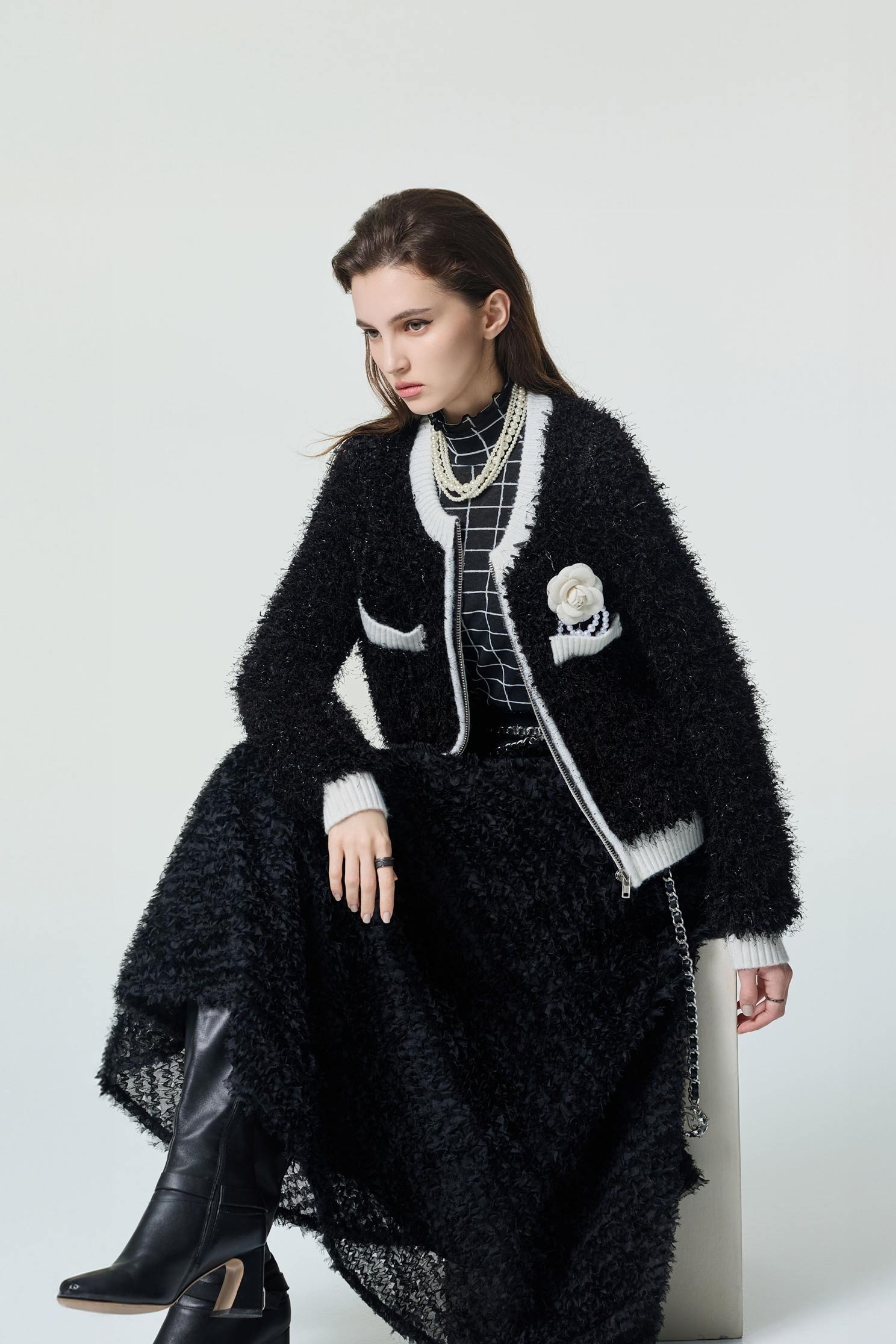 Front Zip Fringe Knit CardiganFront Zip Fringe Knit Cardigan,Jackets,Outerwear,Season (SS) Look,Knitted,Knitted coats,Black outerwear