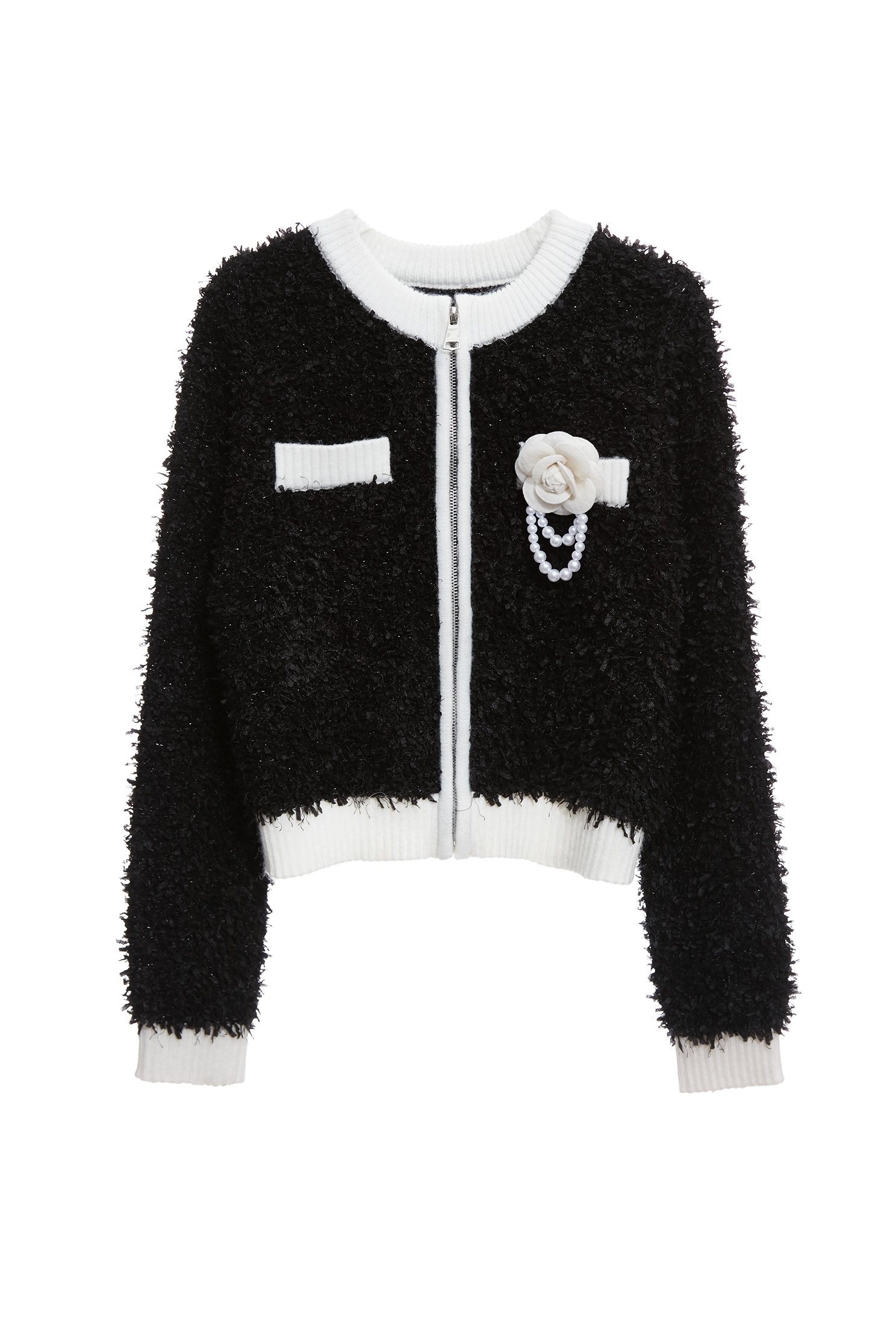 Front Zip Fringe Knit CardiganFront Zip Fringe Knit Cardigan,Jackets,Outerwear,Season (SS) Look,Knitted,Knitted coats,Black outerwear