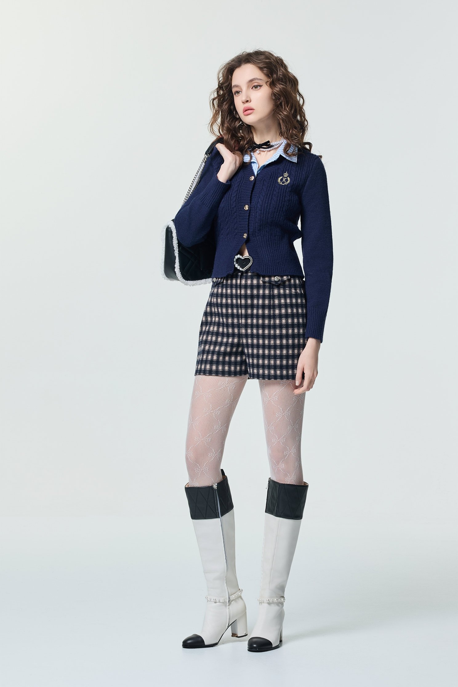 Stripe Collar Navy Knit CardiganStripe Collar Navy Knit Cardigan,Jackets,Embroidered,Outerwear,Season (SS) Look,Stripe,Knitted,Knitted coats