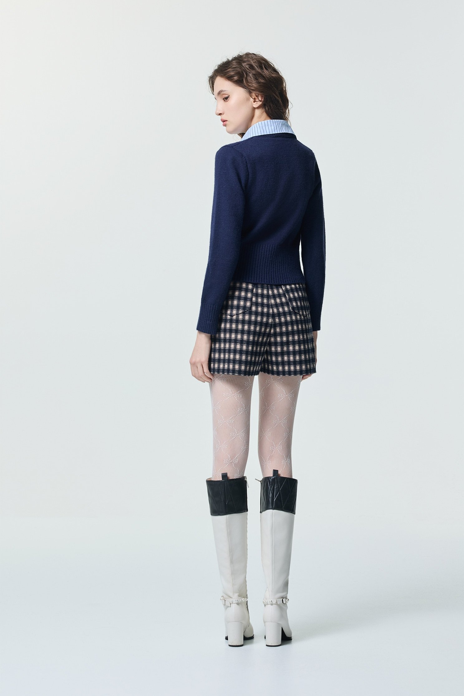 Stripe Collar Navy Knit CardiganStripe Collar Navy Knit Cardigan,Jackets,Embroidered,Outerwear,Season (SS) Look,Stripe,Knitted,Knitted coats