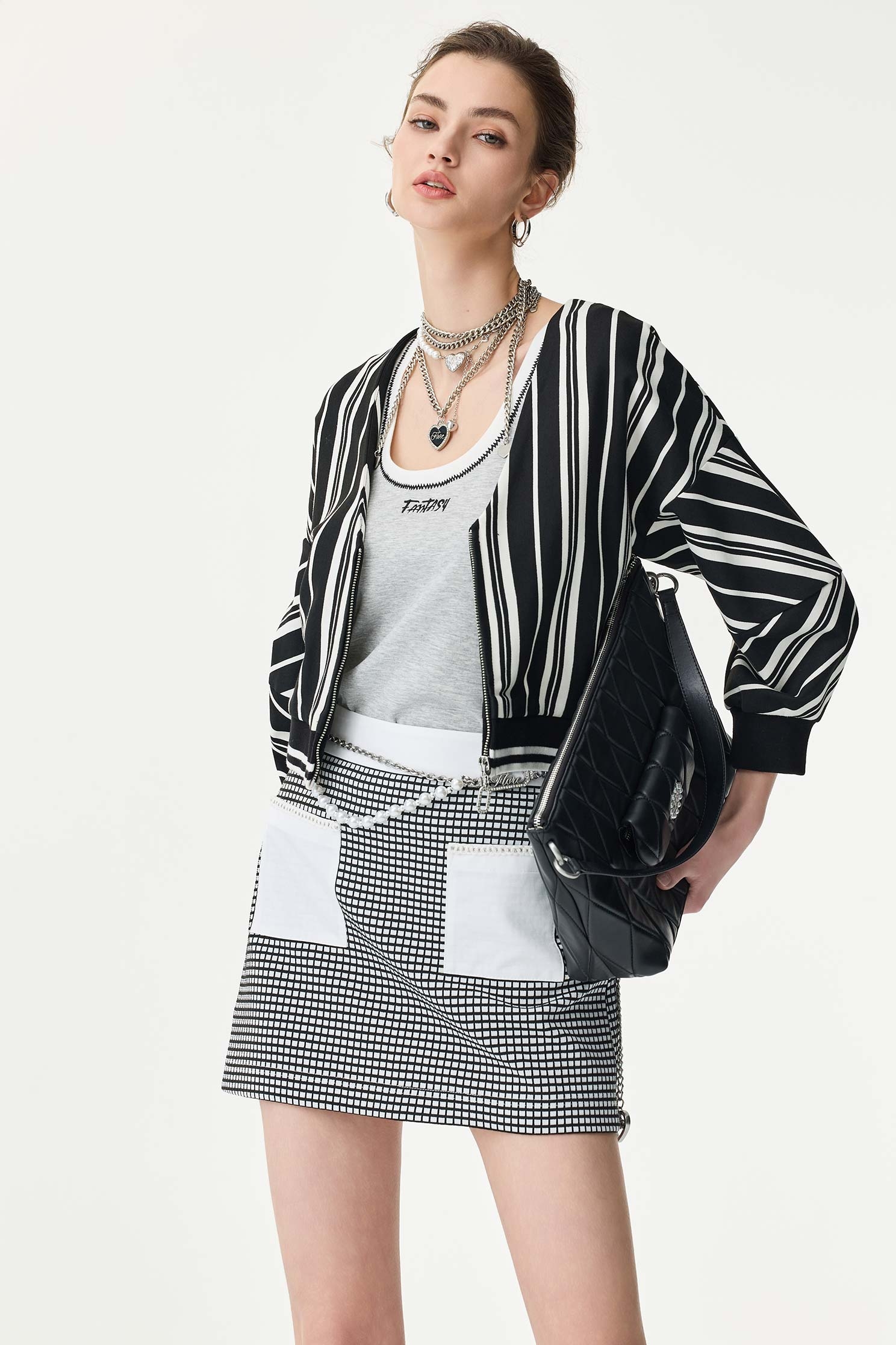 Black White Stripe Contrast Crop JacketBlack White Stripe Contrast Crop Jacket,Jackets,Outerwear,Season (SS) Look,Stripe