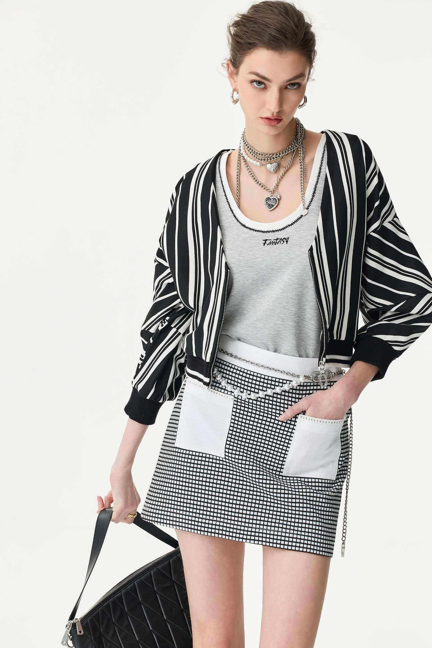 Black White Stripe Contrast Crop JacketBlack White Stripe Contrast Crop Jacket,Jackets,Outerwear,Season (SS) Look,Stripe