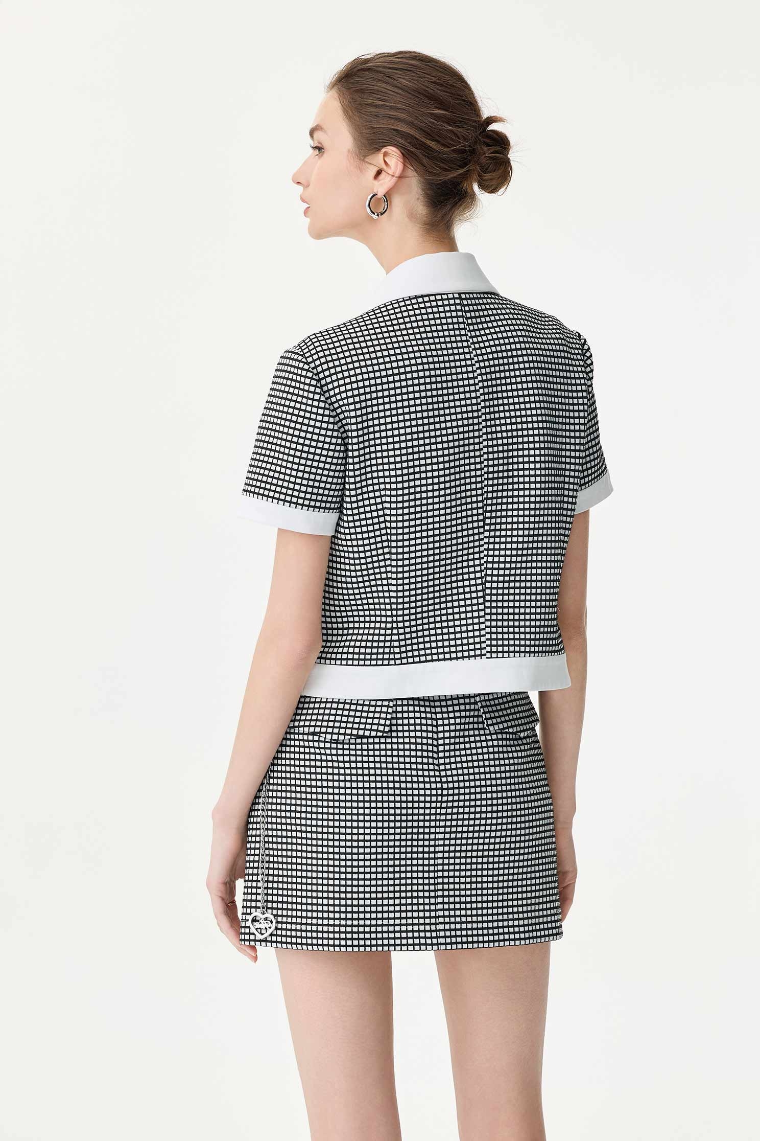 Short Sleeve Contrast Plaid Crop JacketShort Sleeve Contrast Plaid Crop Jacket,Jackets,Outerwear,Season (SS) Look,co-ord sets,Urban Fashion