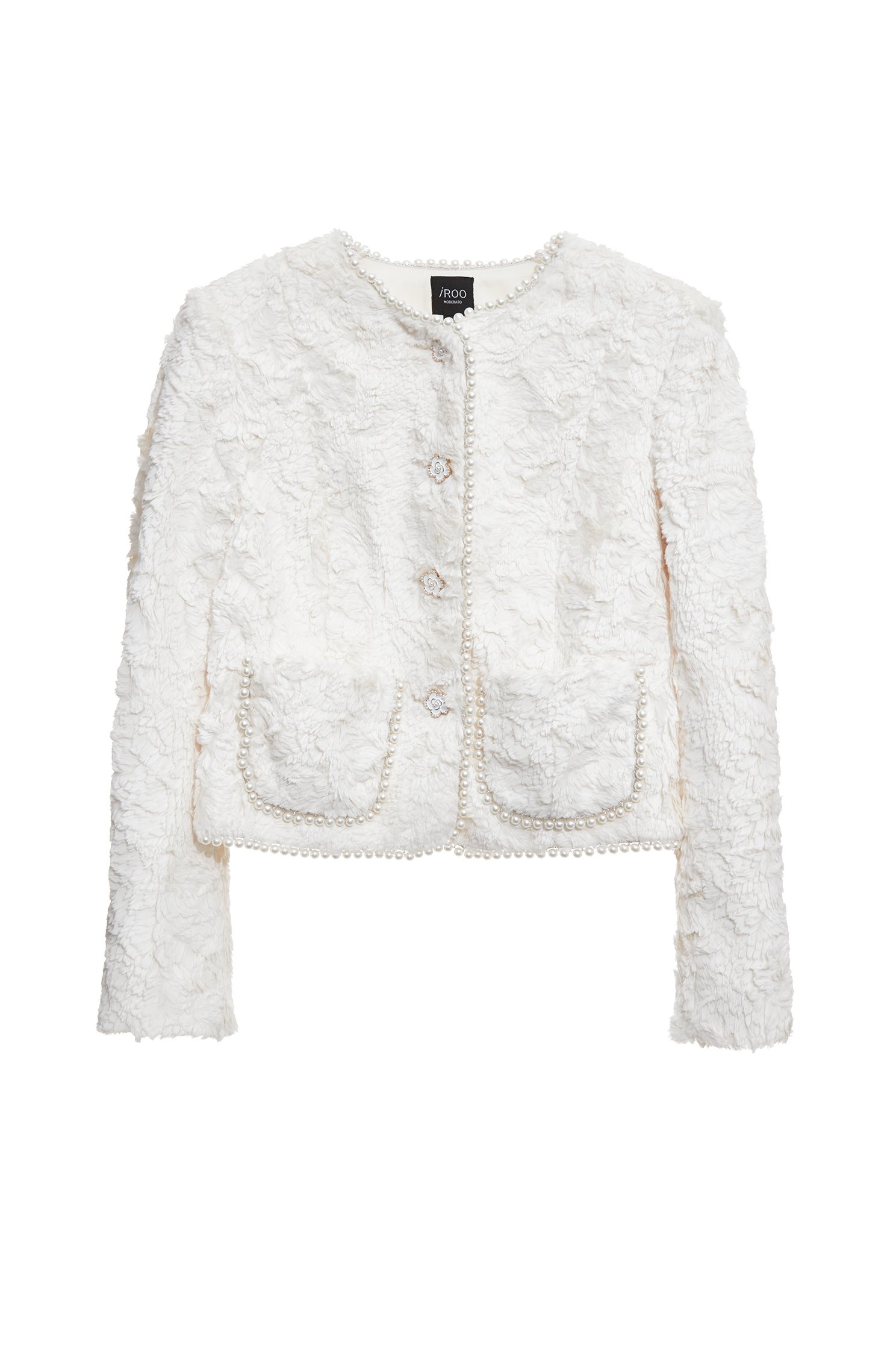 Pearl Detail Faux Fur JacketPearl Detail Faux Fur Jacket,Jackets,Office Looks,Outerwear,Season (SS) Look,pearl,White outerwear