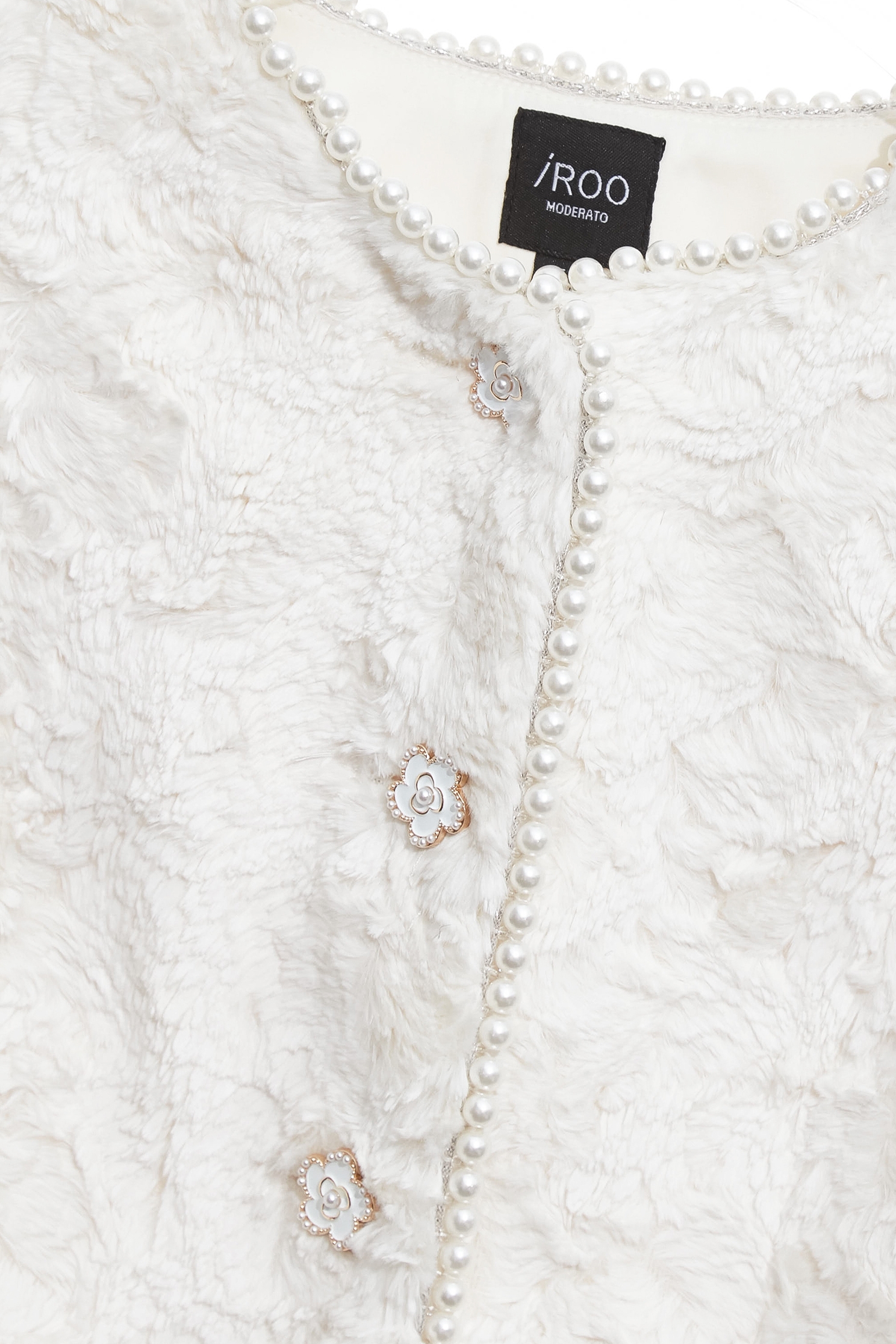 Pearl Detail Faux Fur JacketPearl Detail Faux Fur Jacket,Jackets,Office Looks,Outerwear,Season (SS) Look,pearl,White outerwear