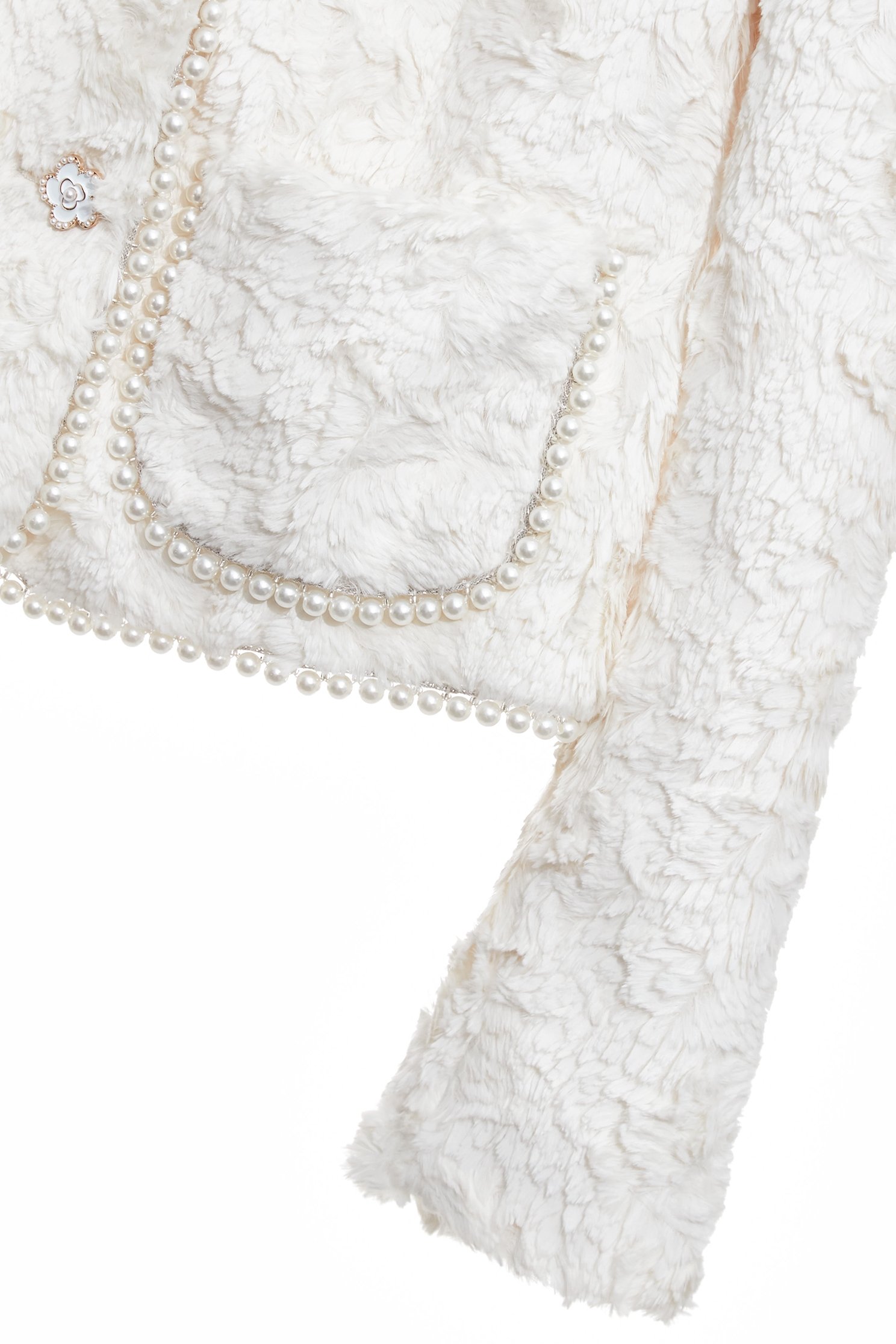 Pearl Detail Faux Fur JacketPearl Detail Faux Fur Jacket,Jackets,Office Looks,Outerwear,Season (SS) Look,pearl,White outerwear