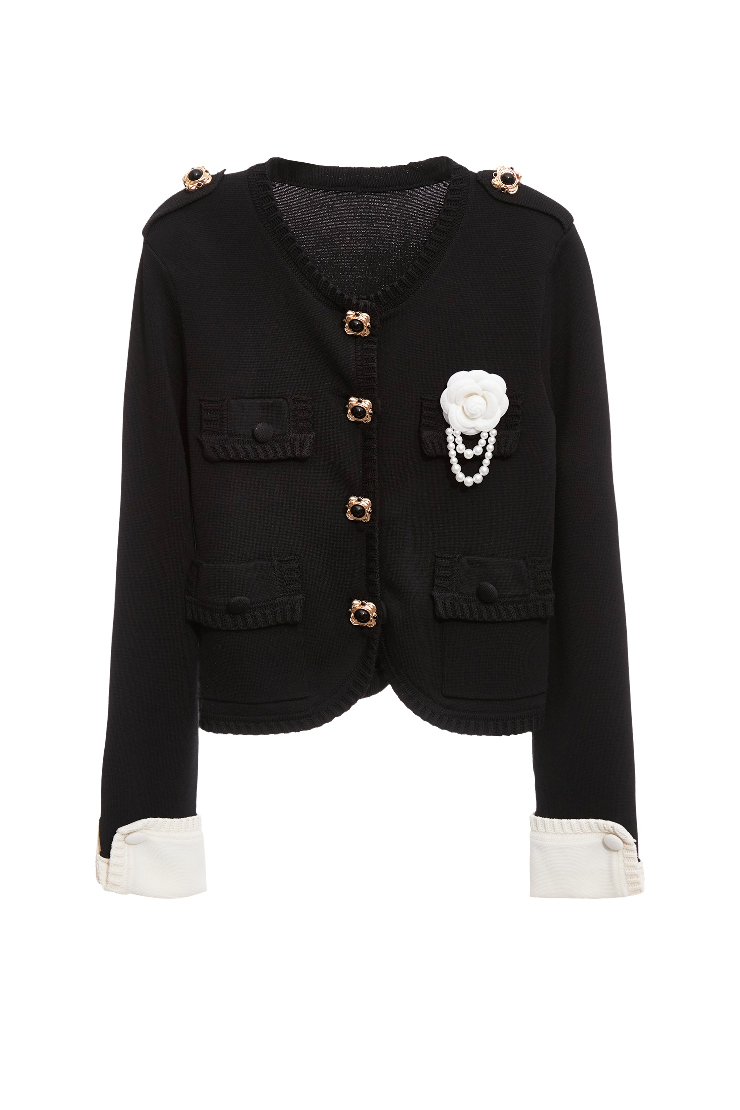 Floral Brooch Detail Knit CardiganFloral Brooch Detail Knit Cardigan,Jackets,Office Looks,Outerwear,Season (SS) Look,pearl,Valentine,Knitted,Knitted coats,Black outerwear