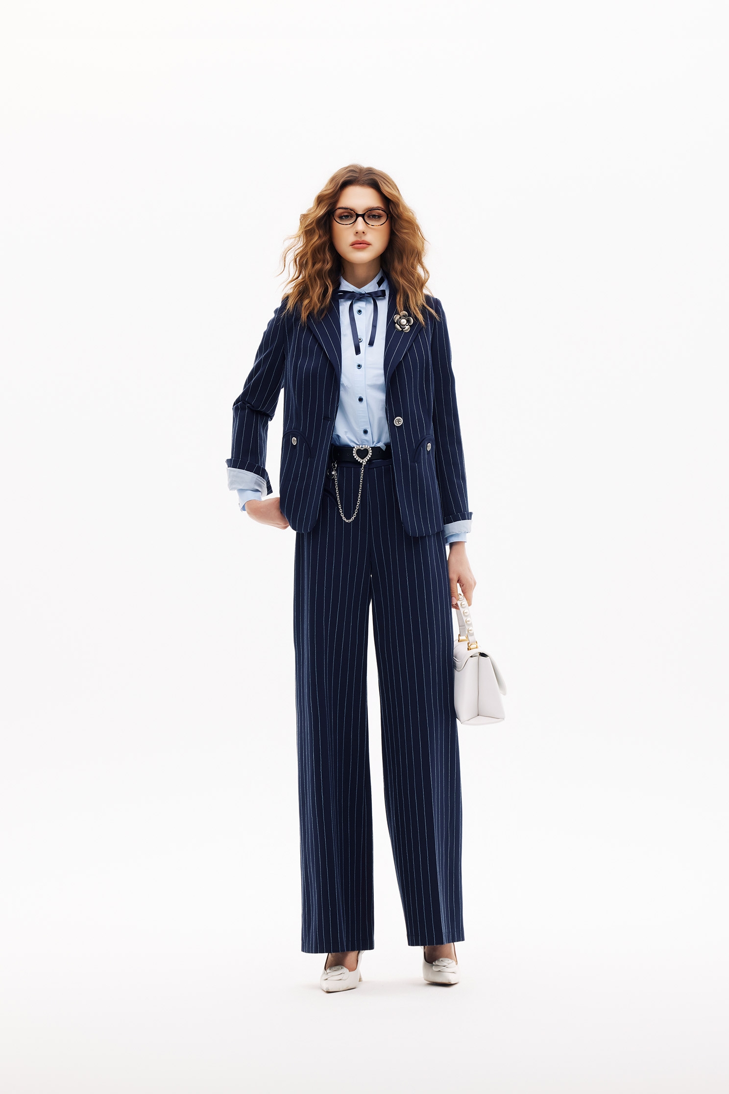 Pinstripe Navy BlazerPinstripe Navy Blazer,Jackets,Embroidered,Outerwear,Season (SS) Look,Blazers